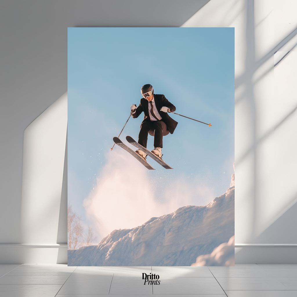 (PD27) Executive Takeoff – Skier in Suit Mid-Jump Poster
