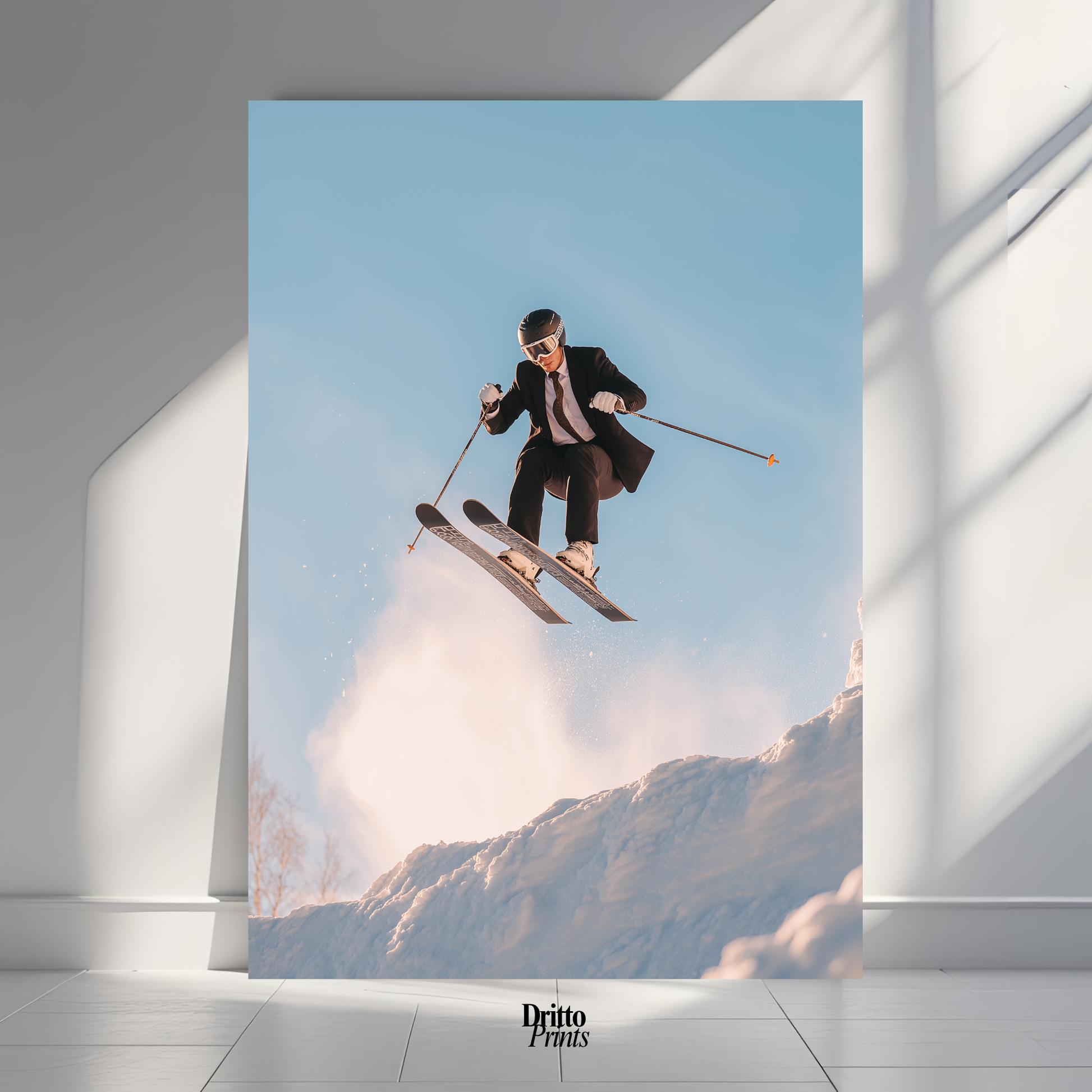 (PD27) Executive Takeoff – Skier in Suit Mid-Jump Poster