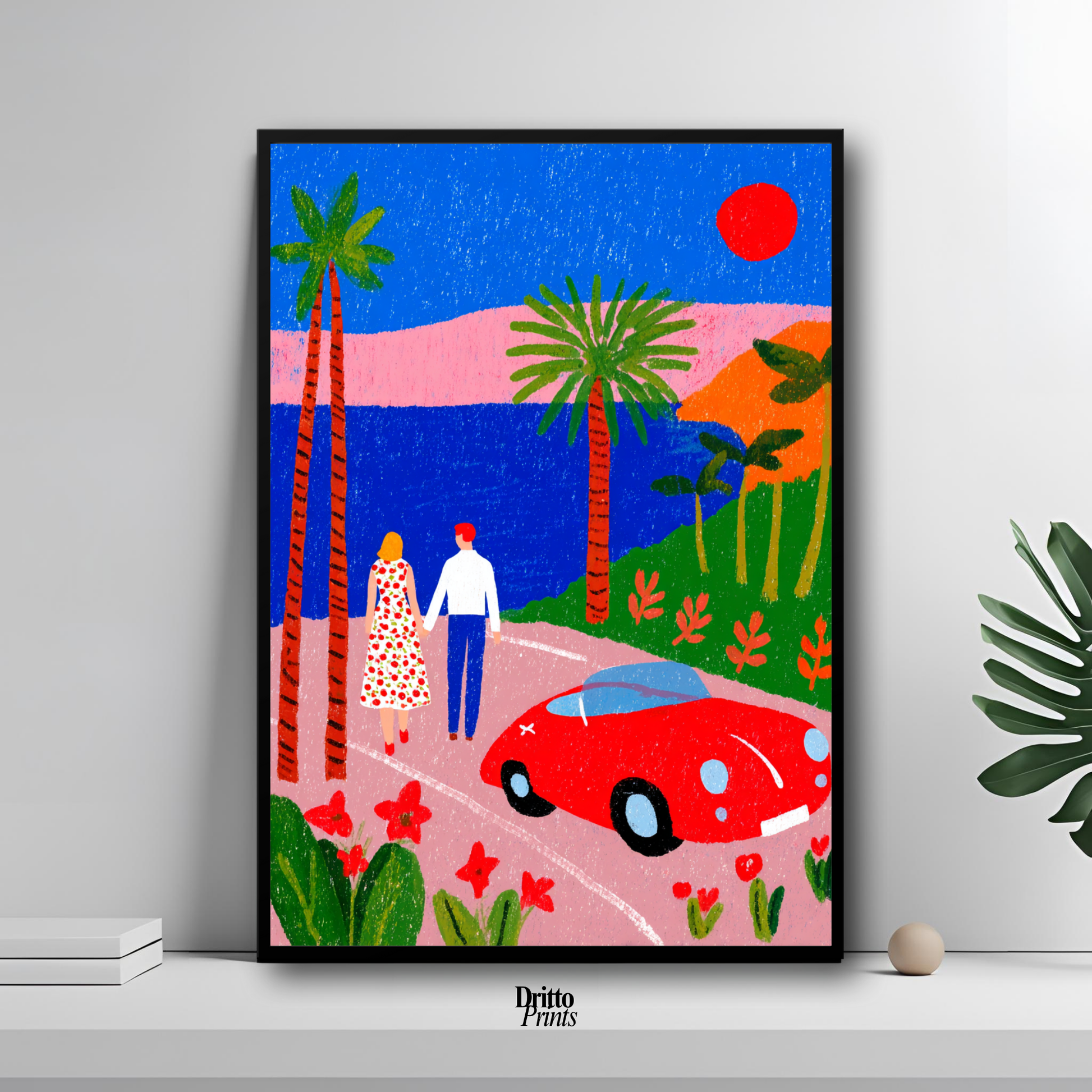 (FD40) Morning Stroll by the Porsche – 1980s California Framed matte paper poster