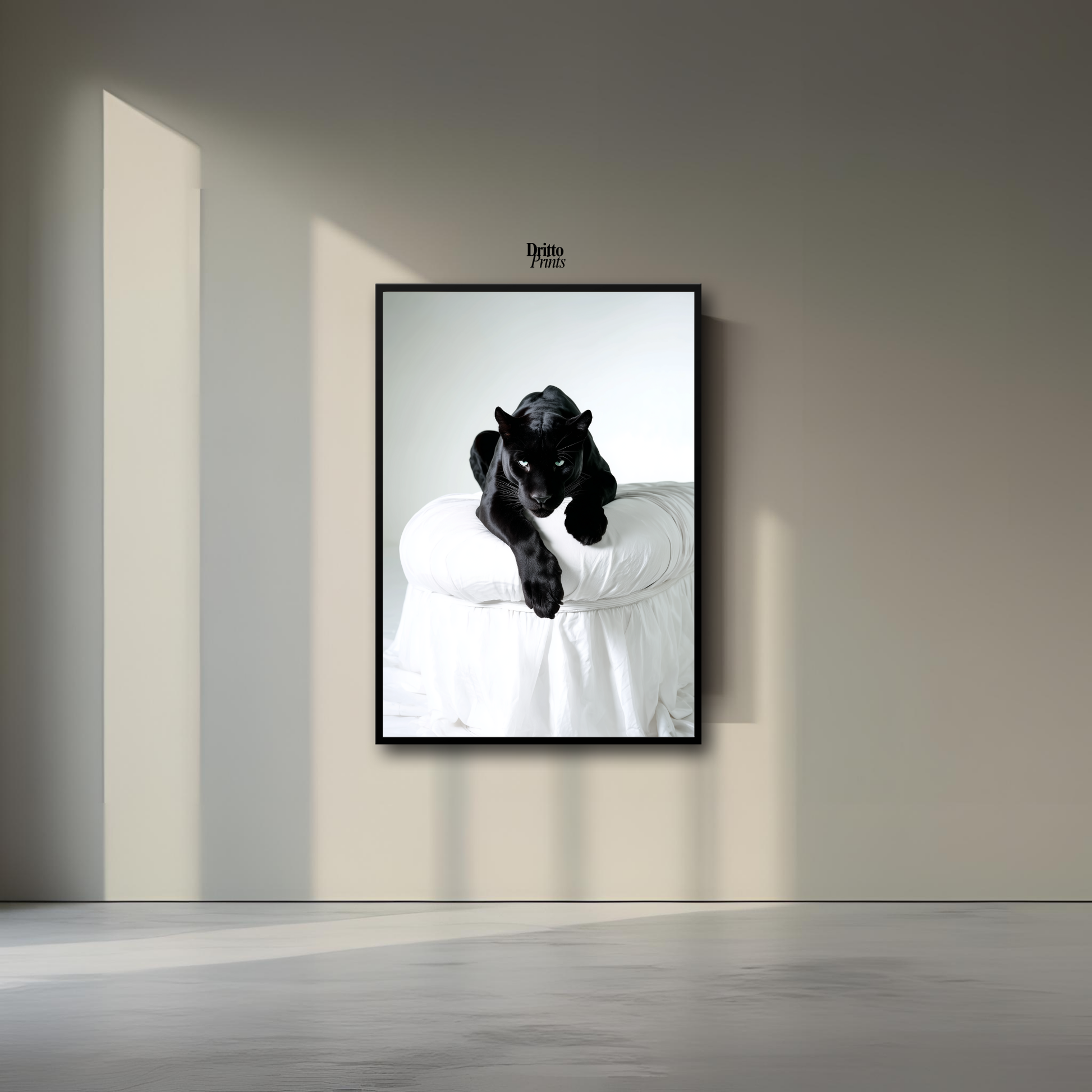 (FD33) Black Puma on White in Hyperreal Detail - Framed matte paper poster