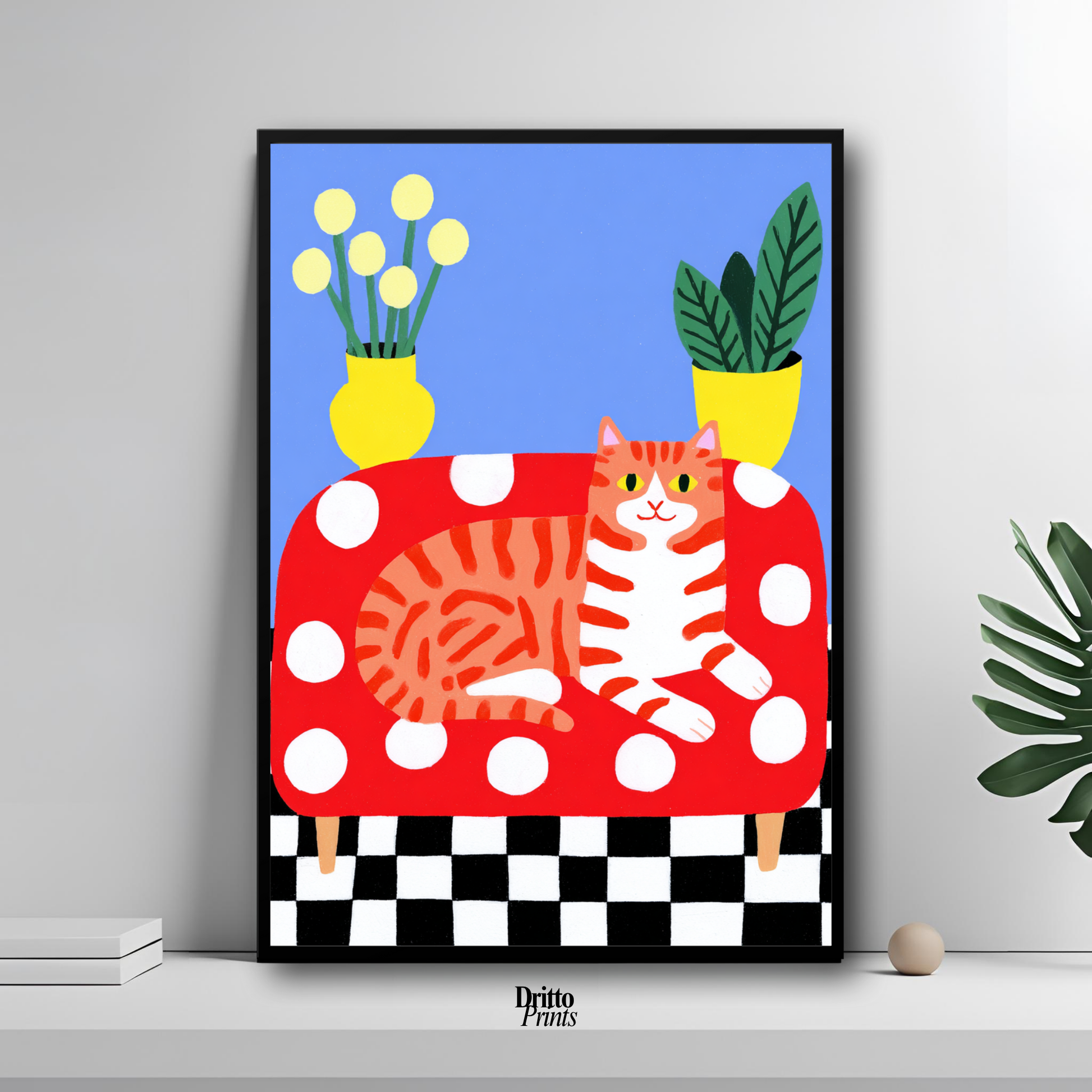 (FD38) Goofy Orange Cat Wrecks the Couch – Framed matte paper poster