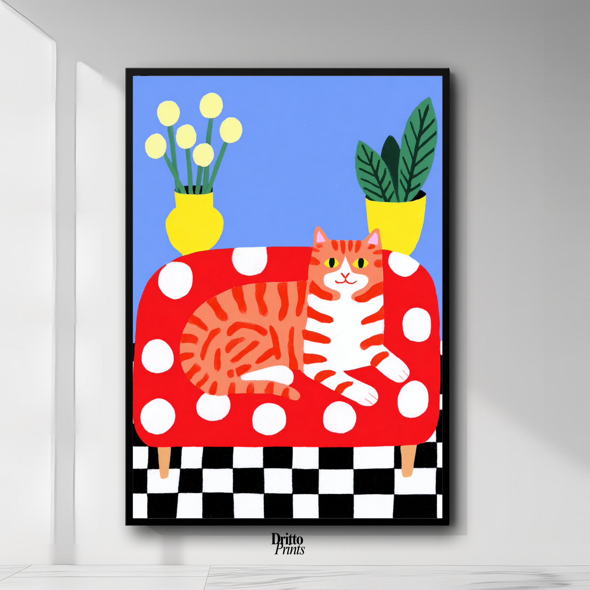 (FD38) Goofy Orange Cat Wrecks the Couch – Framed matte paper poster