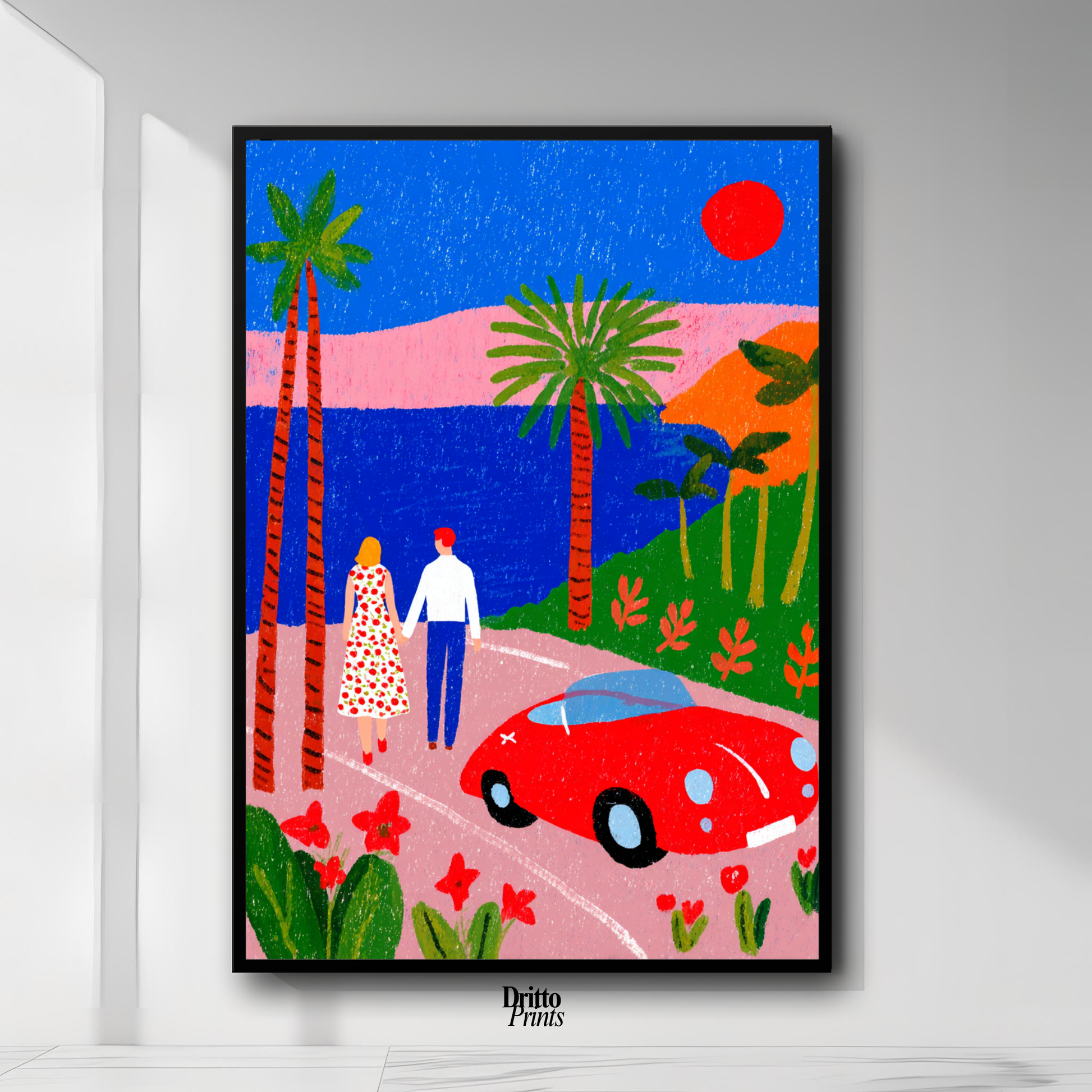 (FD40) Morning Stroll by the Porsche – 1980s California Framed matte paper poster