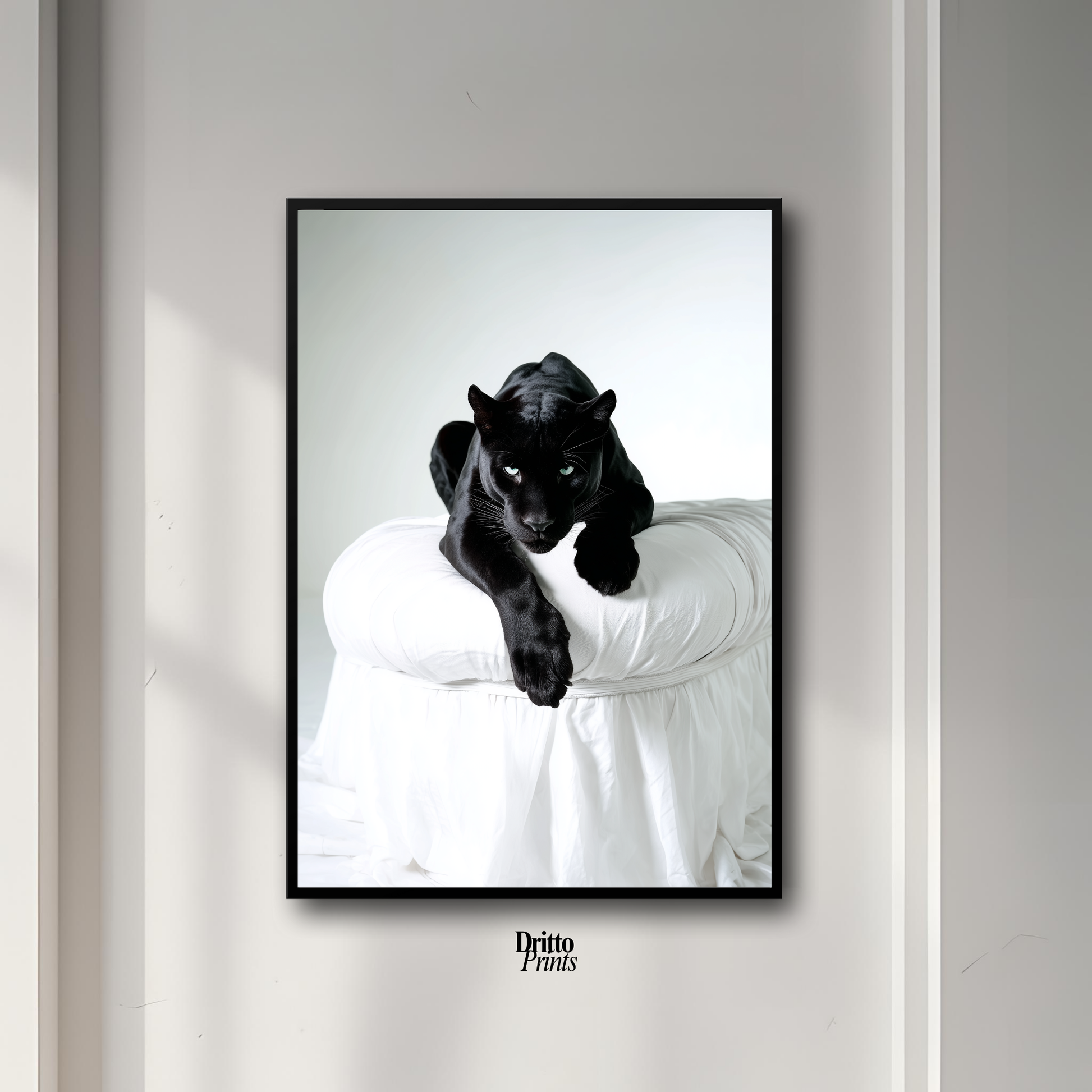 (FD33) Black Puma on White in Hyperreal Detail - Framed matte paper poster