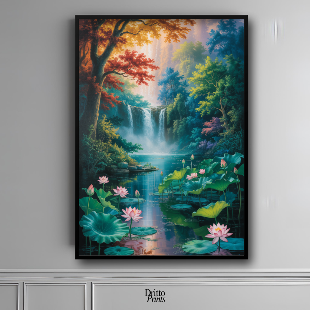 (FD26) Dream of the Lotus Falls - Framed matte paper poster