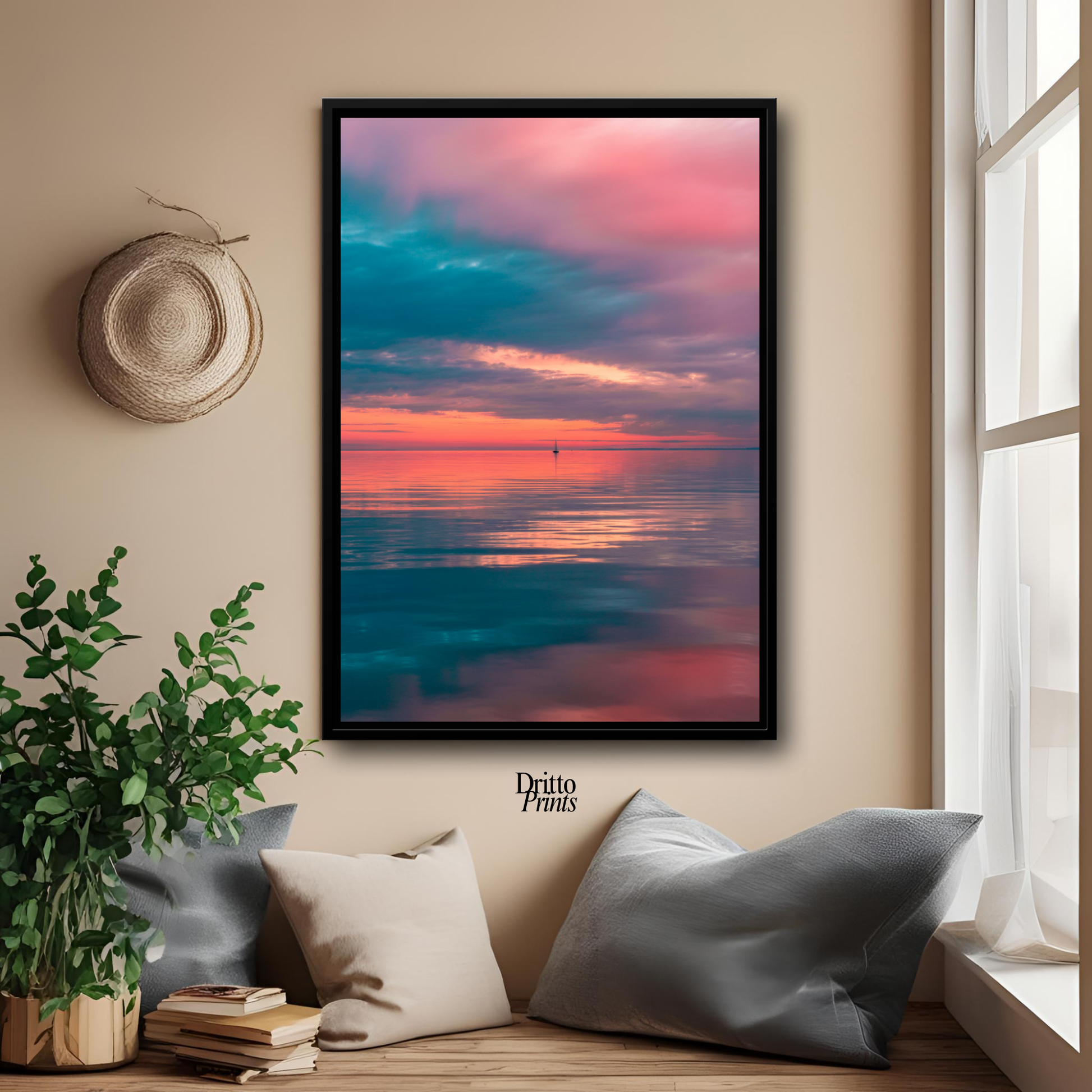(CF4) Tranquil Neon Dawn - Framed canvas