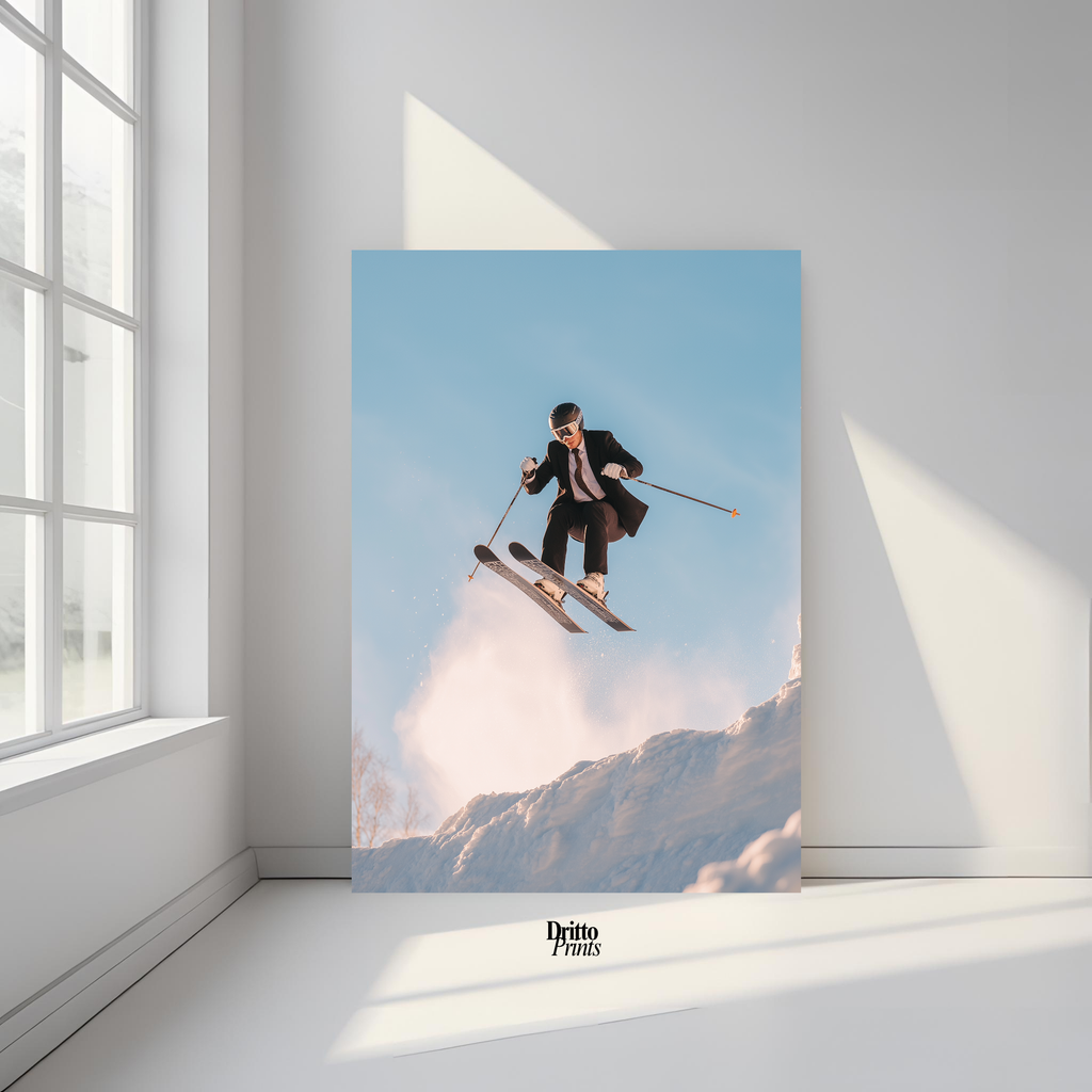 (PD27) Executive Takeoff – Skier in Suit Mid-Jump Poster