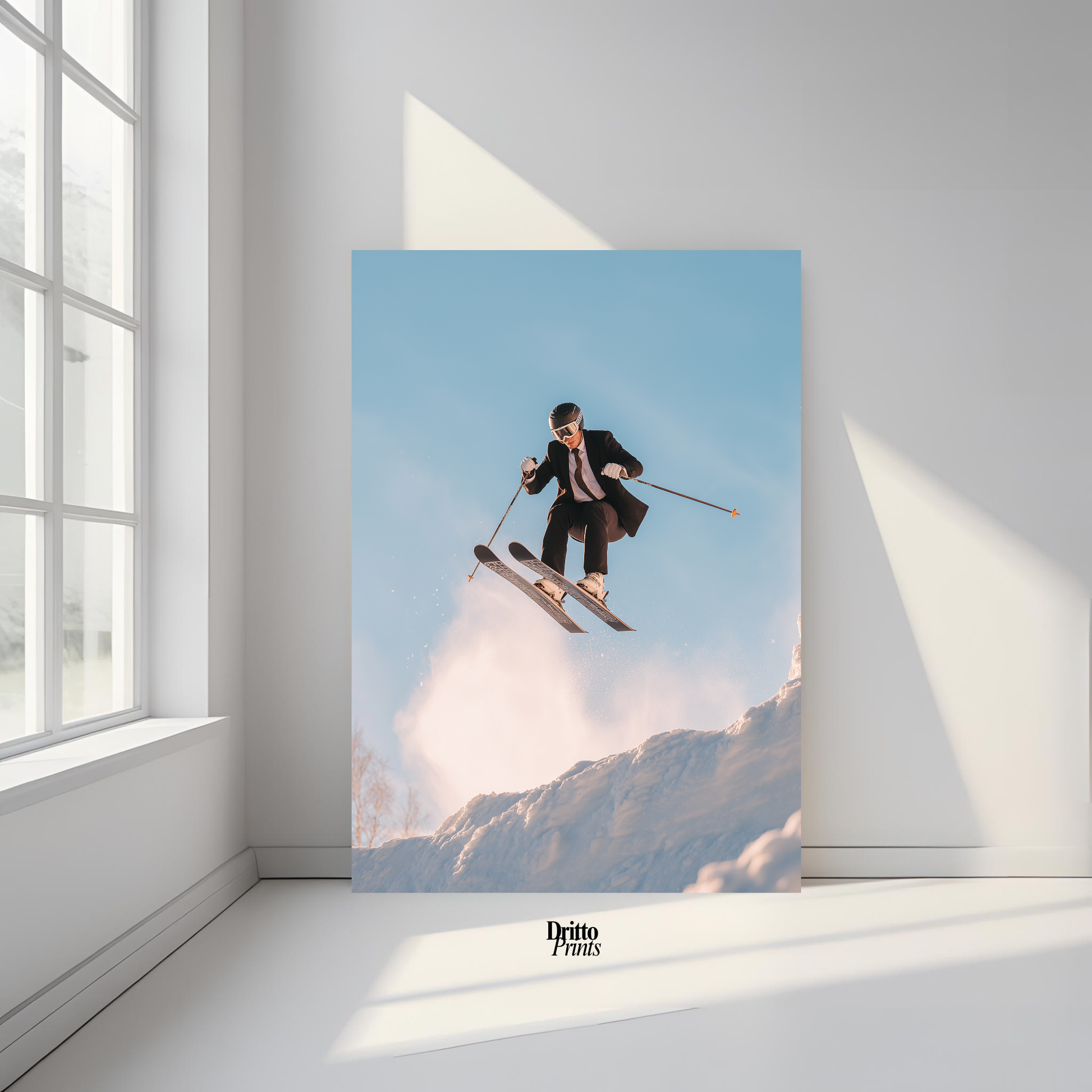 (PD27) Executive Takeoff – Skier in Suit Mid-Jump Poster