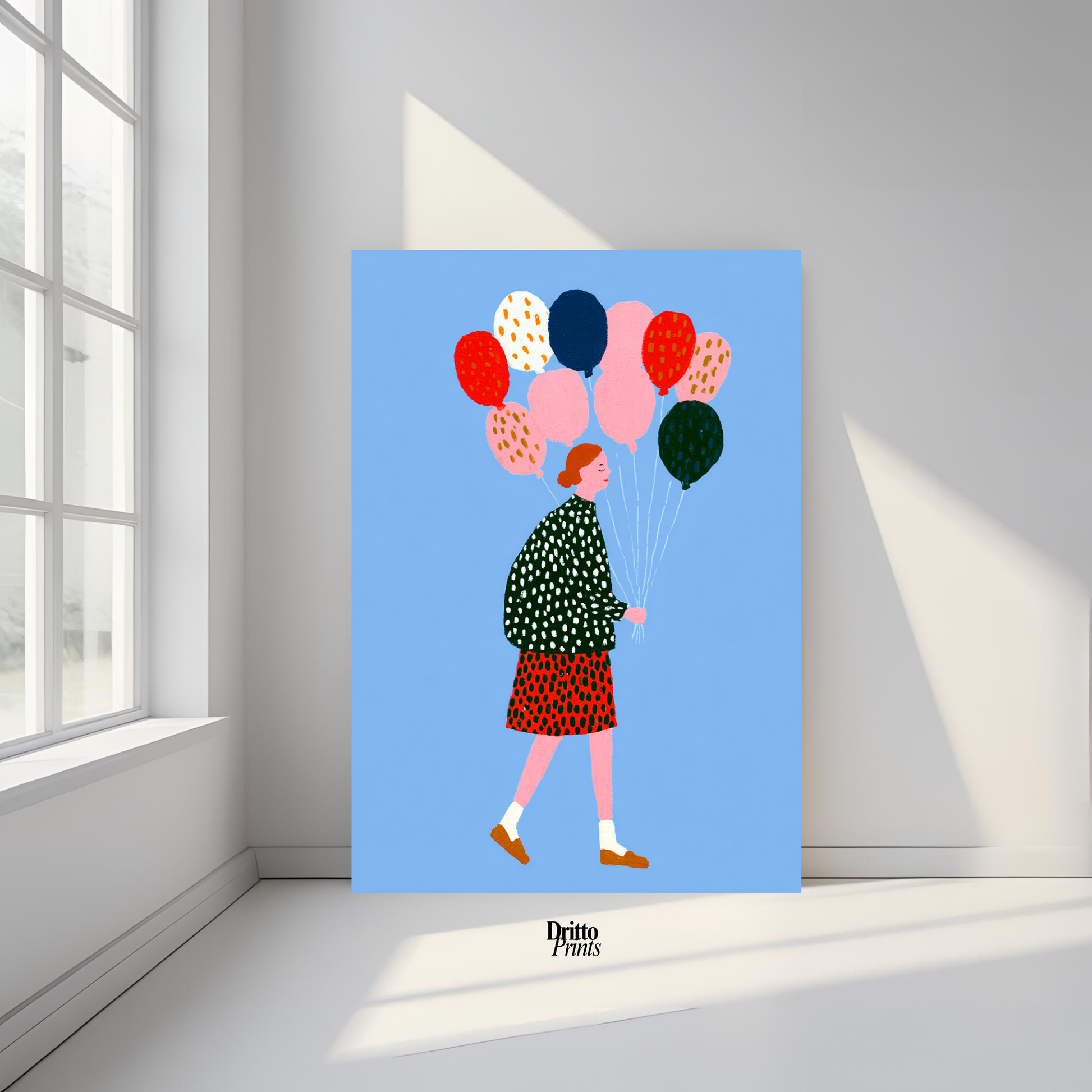 (PD35) Bright Skies – Girl with Colorful Balloons Poster