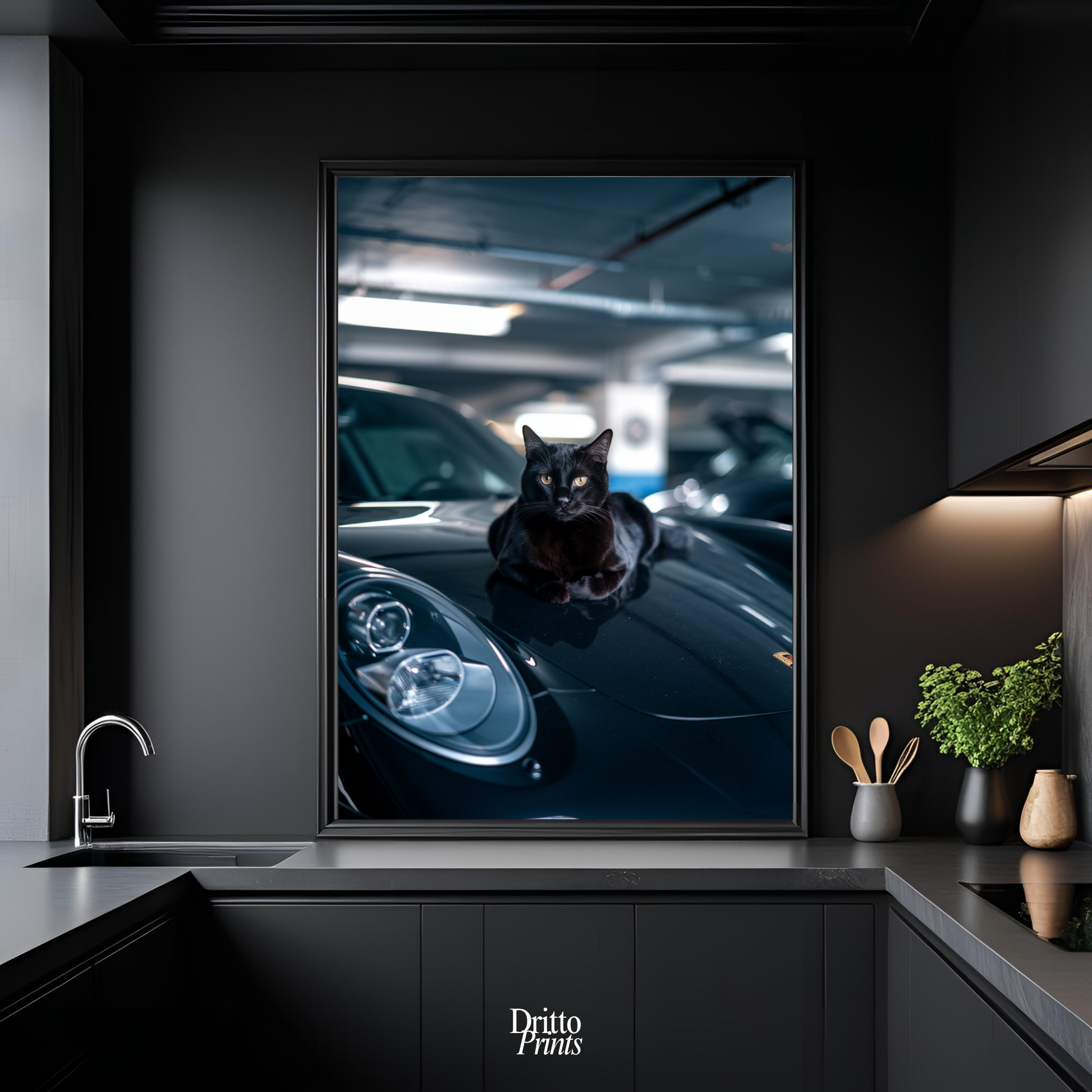 (FD9) Black Cat Turbo - Framed matte paper poster