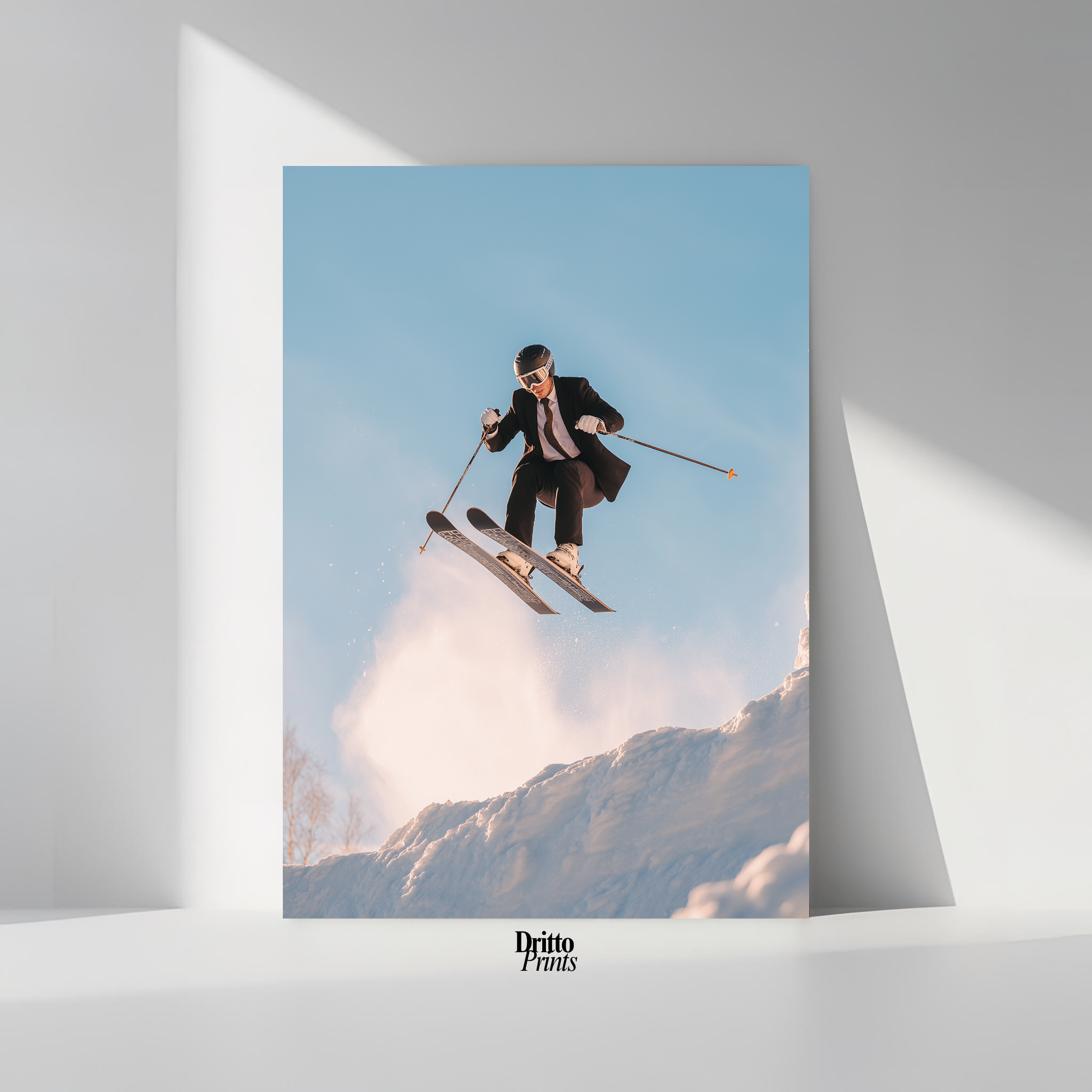 (PD27) Executive Takeoff – Skier in Suit Mid-Jump Poster