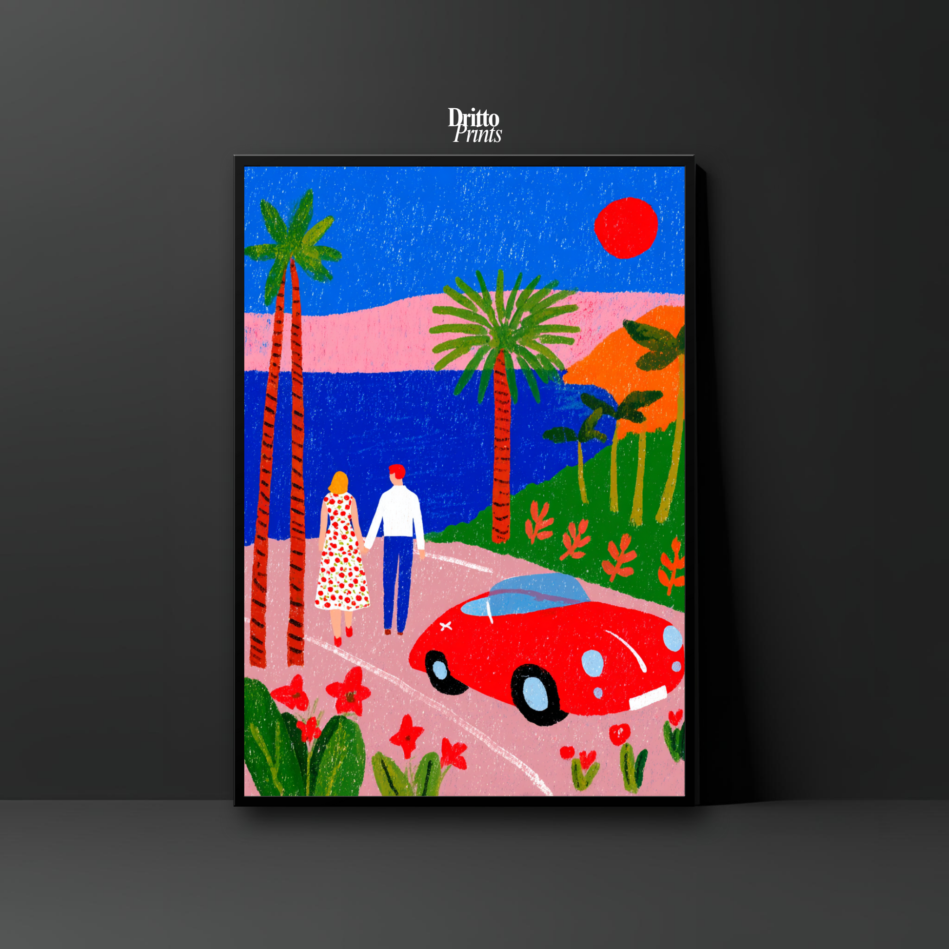 (FD40) Morning Stroll by the Porsche – 1980s California Framed matte paper poster