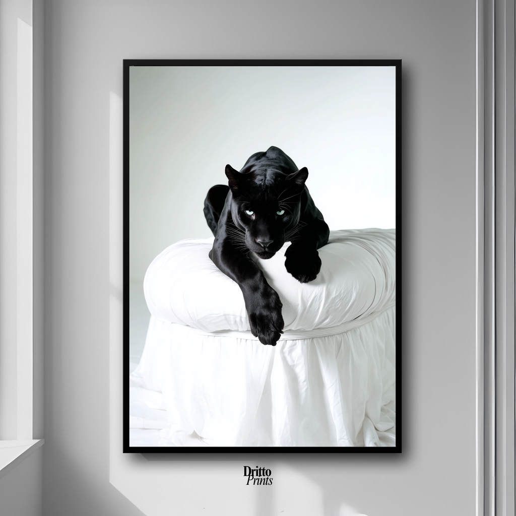 (FD33) Black Puma on White in Hyperreal Detail - Framed matte paper poster