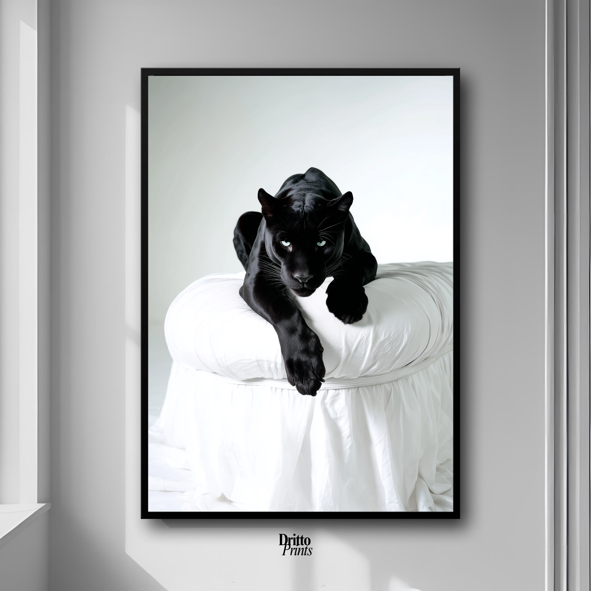 (FD33) Black Puma on White in Hyperreal Detail - Framed matte paper poster