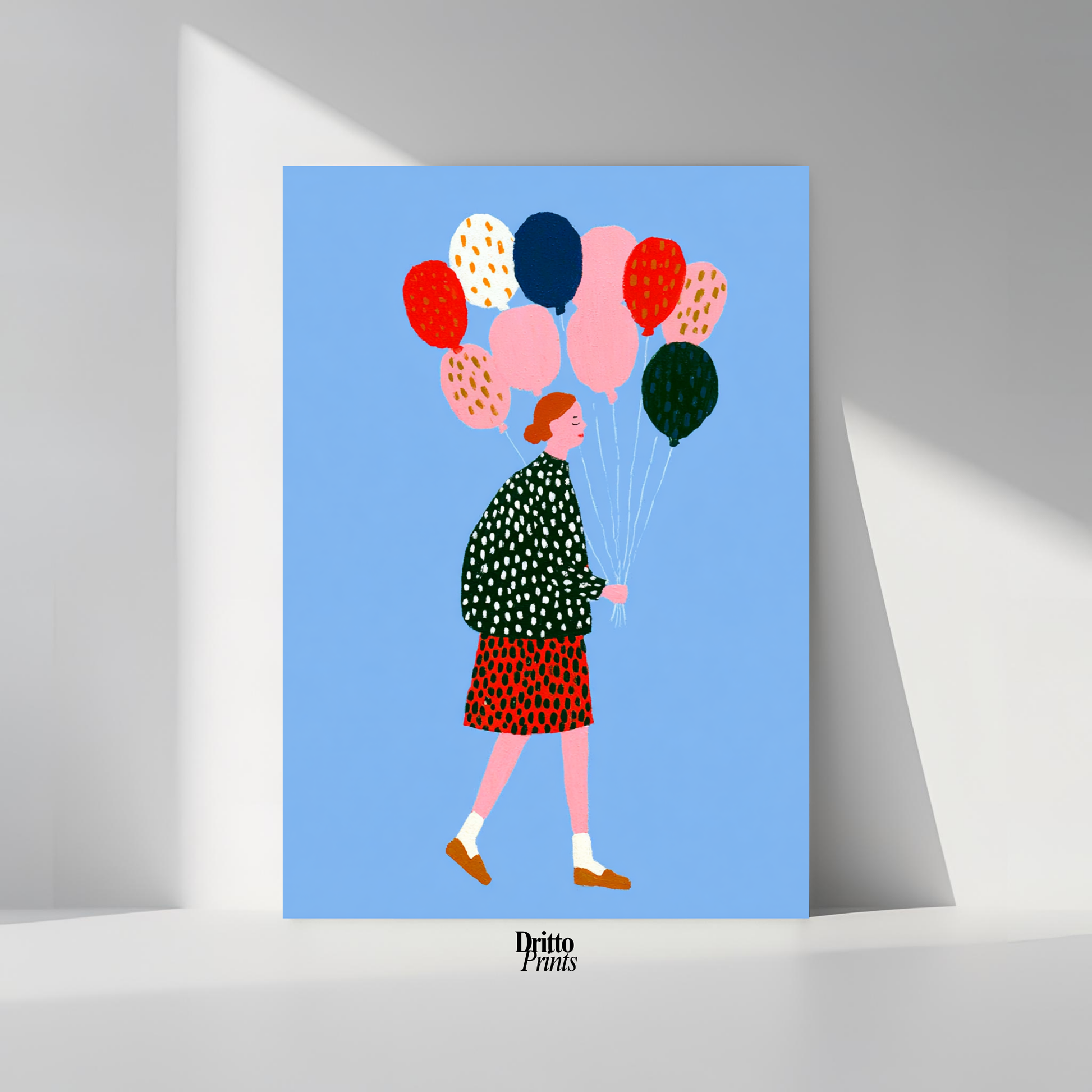 (PD35) Bright Skies – Girl with Colorful Balloons Poster