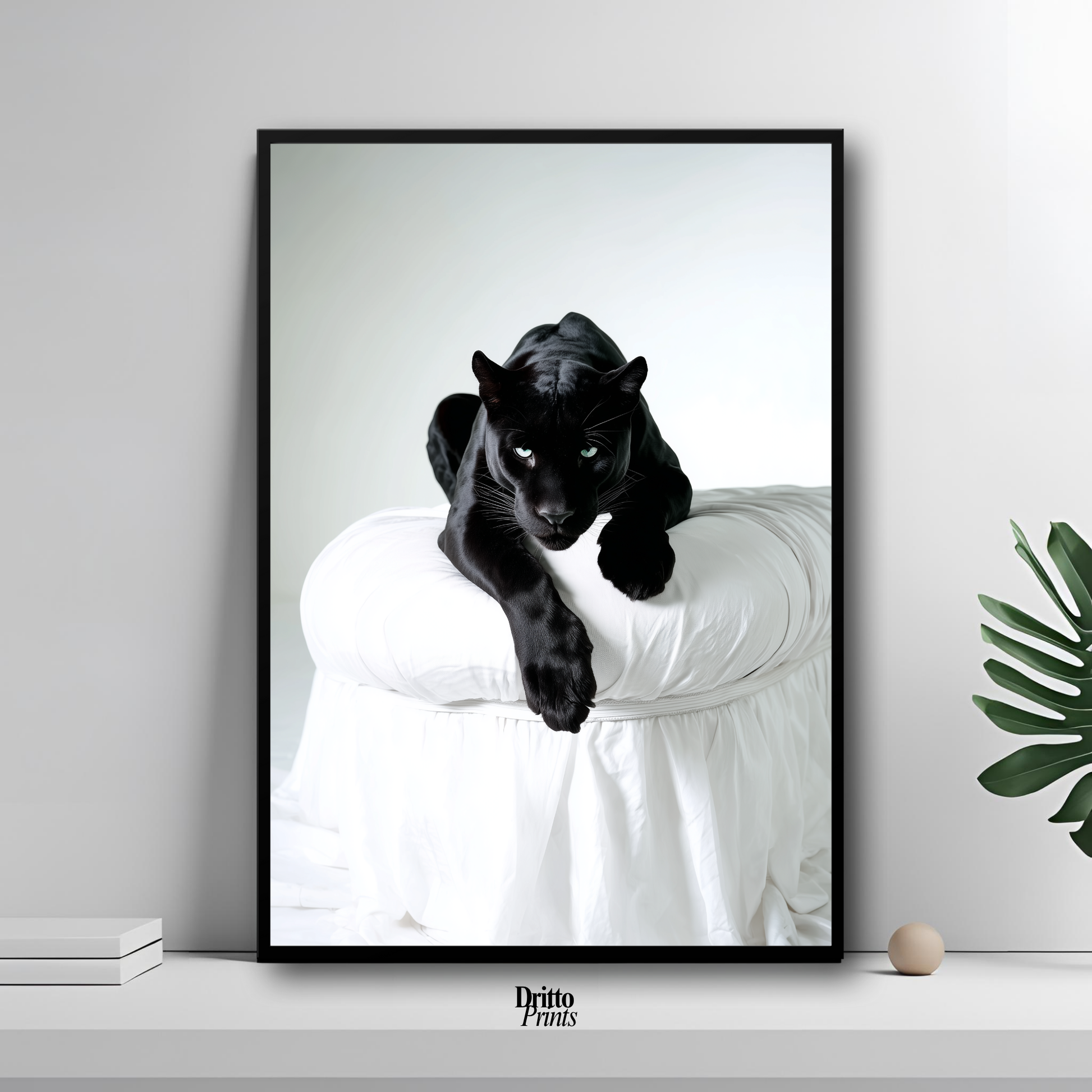 (FD33) Black Puma on White in Hyperreal Detail - Framed matte paper poster