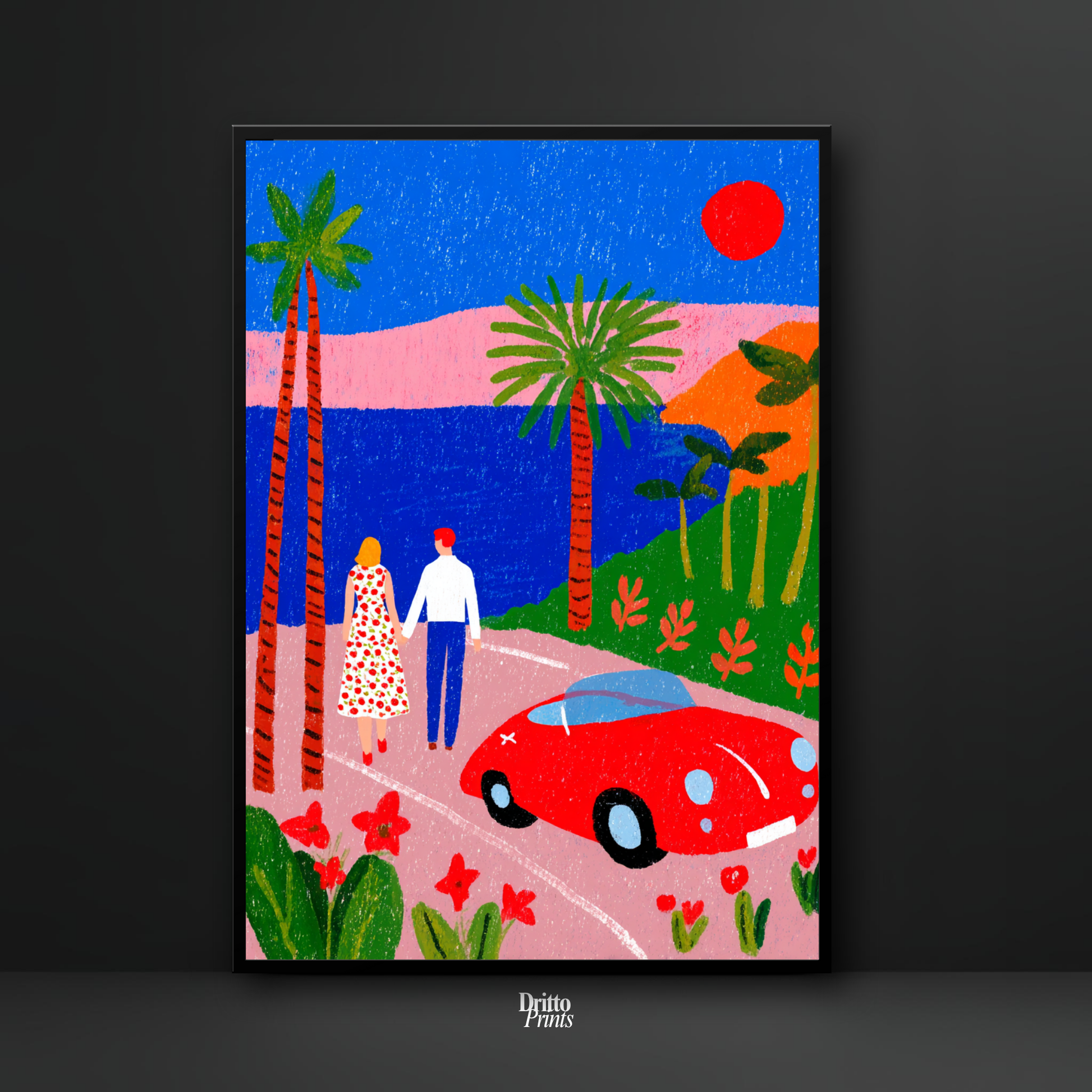 (FD40) Morning Stroll by the Porsche – 1980s California Framed matte paper poster