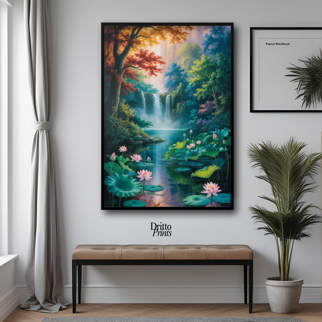 (FD26) Dream of the Lotus Falls - Framed matte paper poster