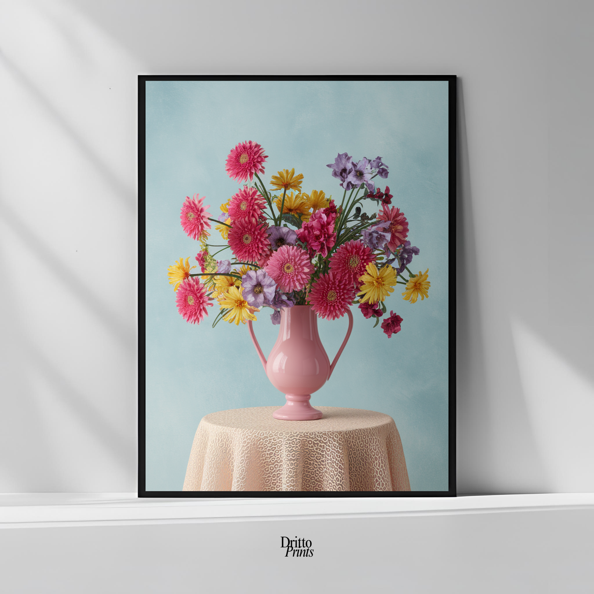 (FD20) Vibrant Grace on a Gentle Table - Framed matte paper poster
