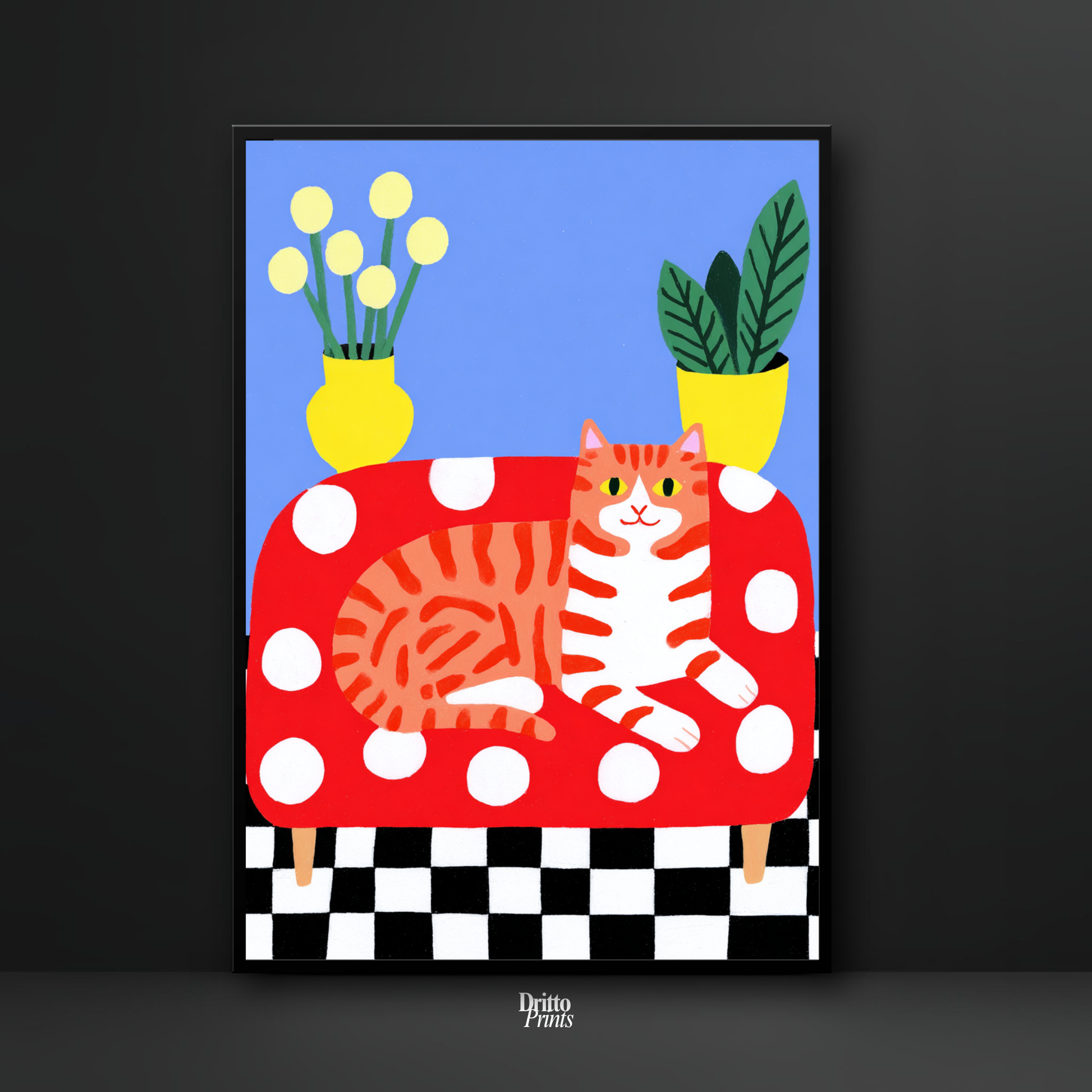 (FD38) Goofy Orange Cat Wrecks the Couch – Framed matte paper poster