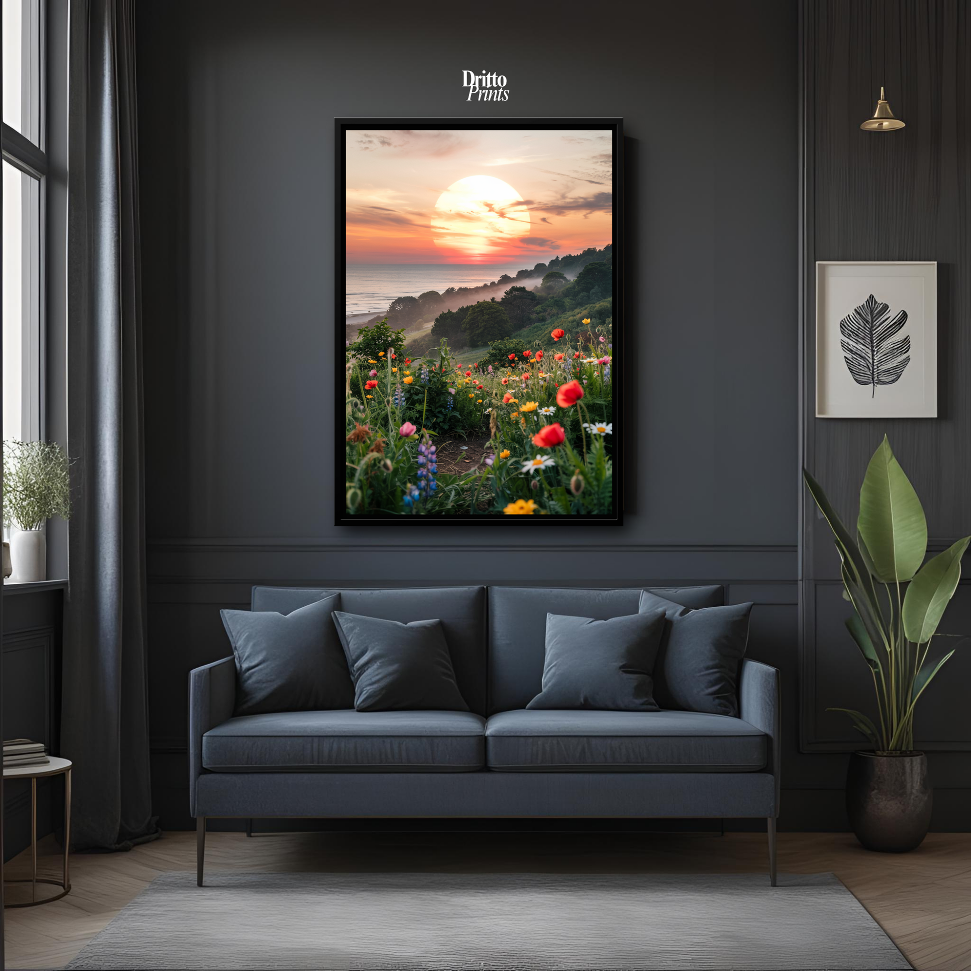 (CF5) Mystical Sunrise Over Hillside - Framed canvas