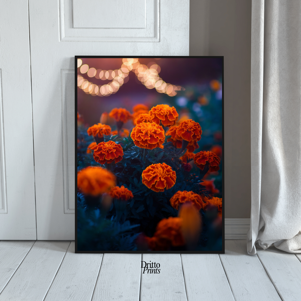 (FD19) Golden Marigolds - Framed matte paper poster