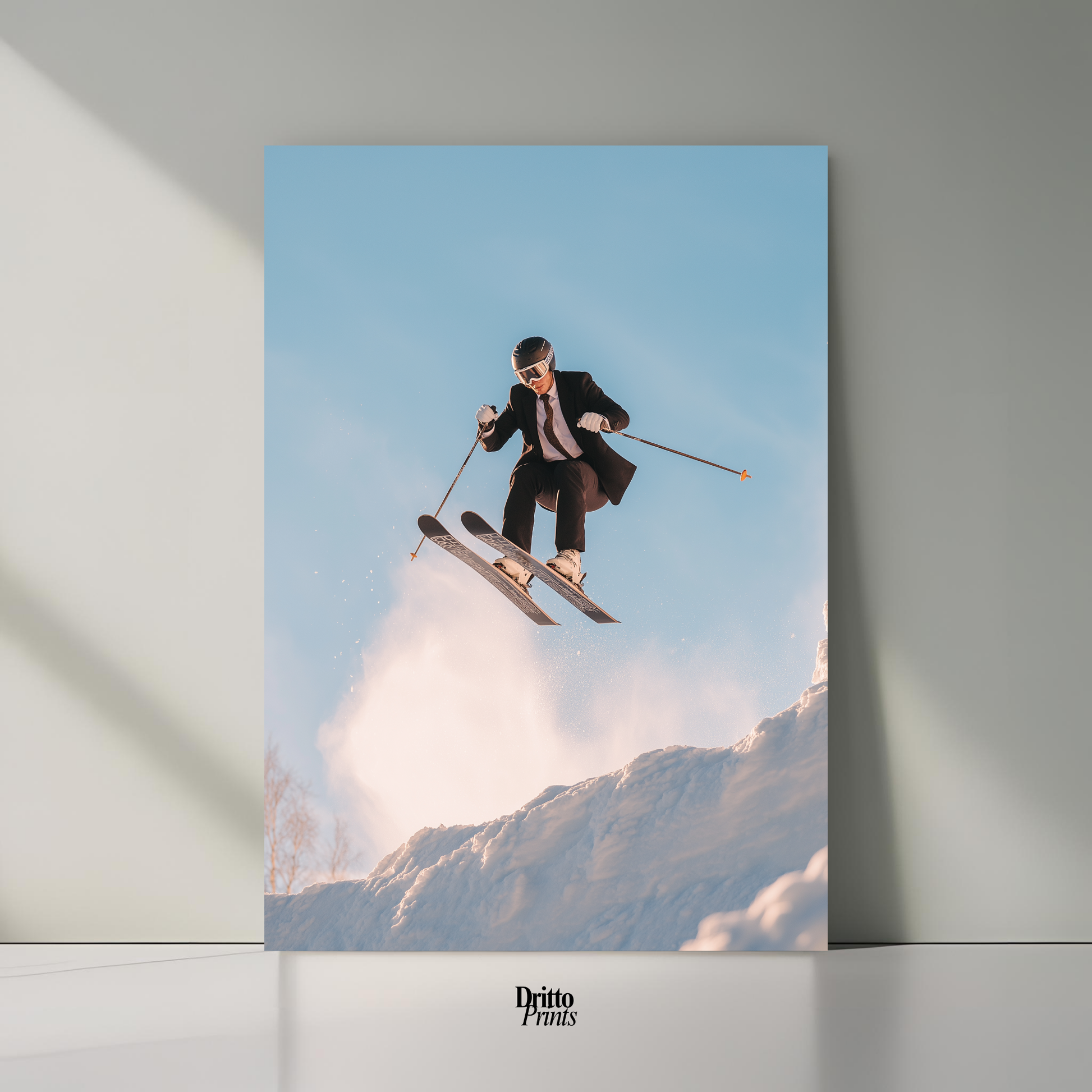 (PD27) Executive Takeoff – Skier in Suit Mid-Jump Poster