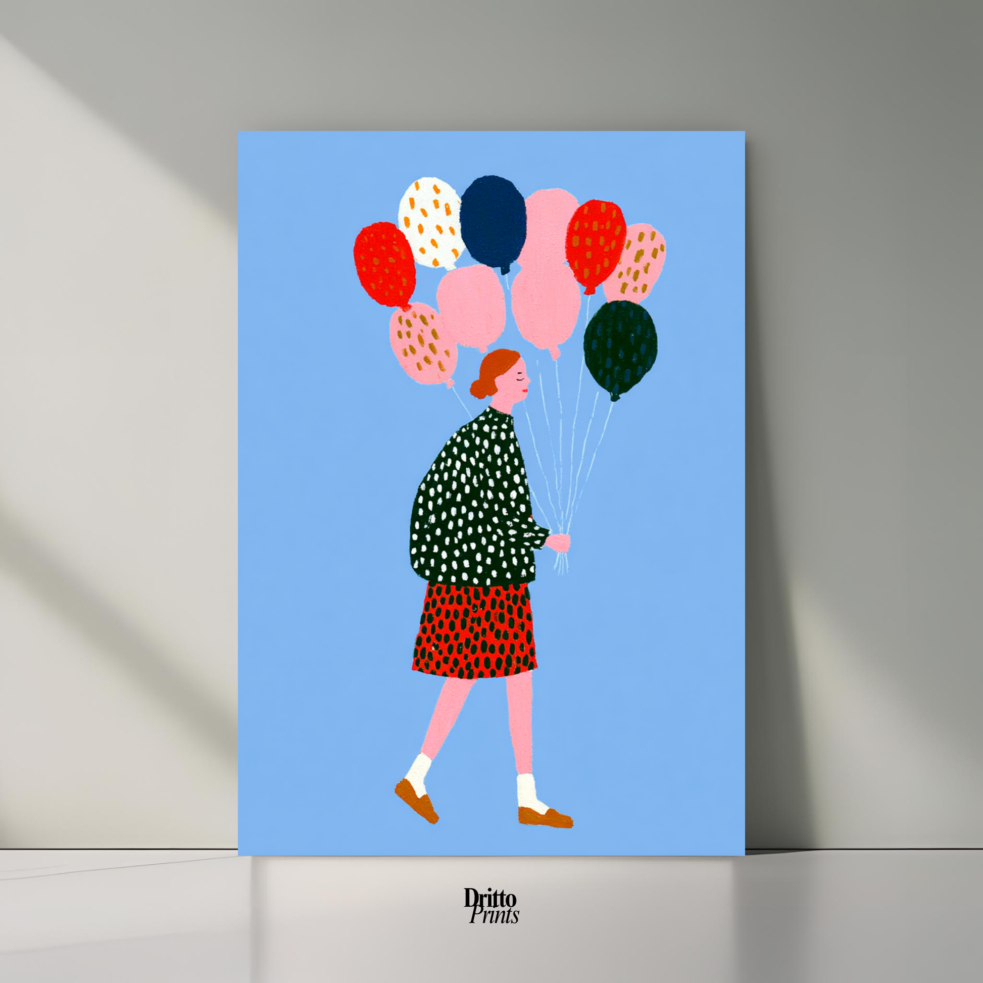 (PD35) Bright Skies – Girl with Colorful Balloons Poster