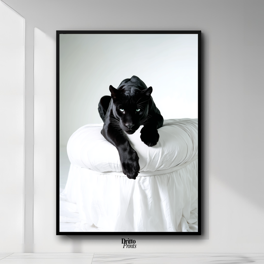 (FD33) Black Puma on White in Hyperreal Detail - Framed matte paper poster