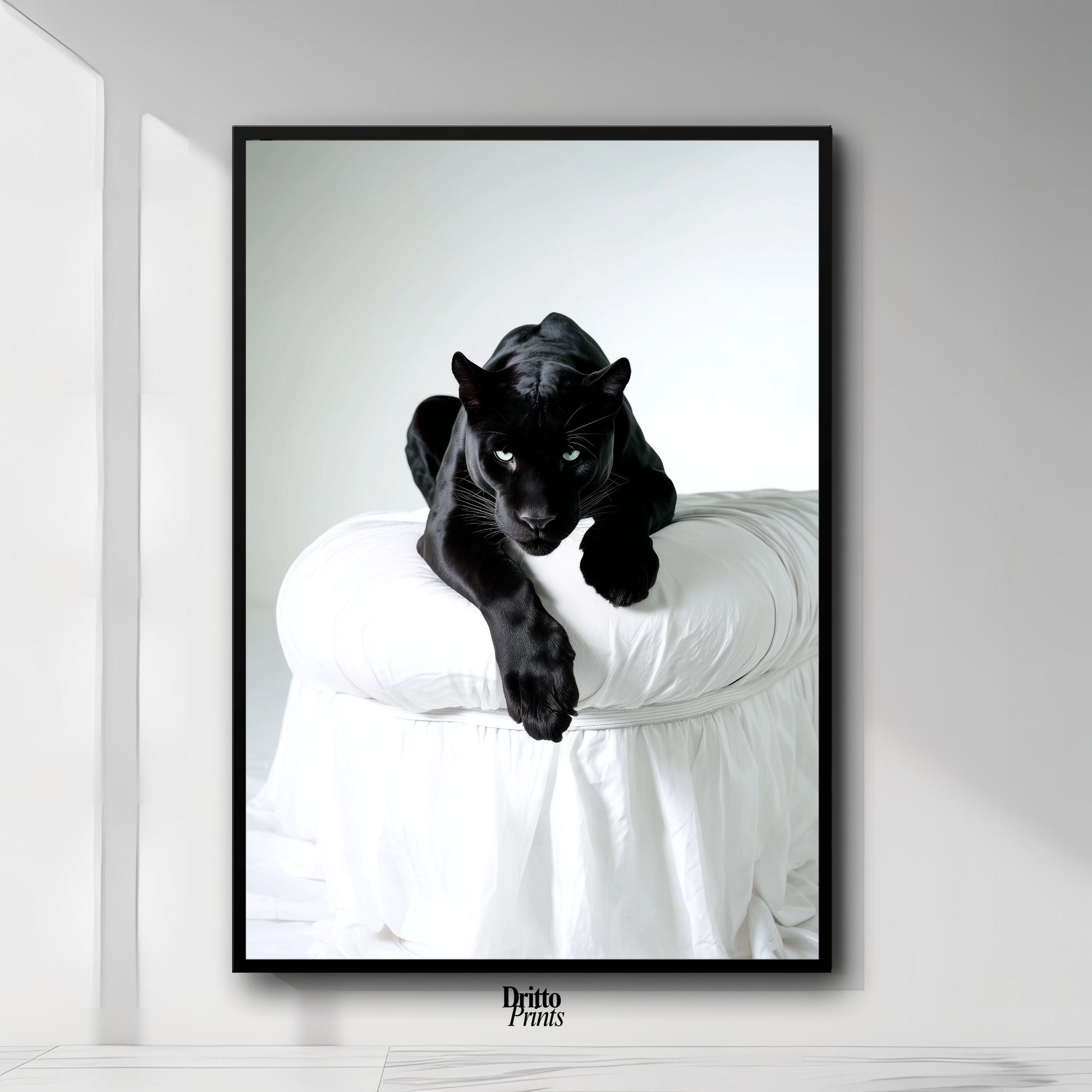 (FD33) Black Puma on White in Hyperreal Detail - Framed matte paper poster