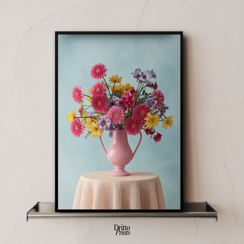 (FD20) Vibrant Grace on a Gentle Table - Framed matte paper poster
