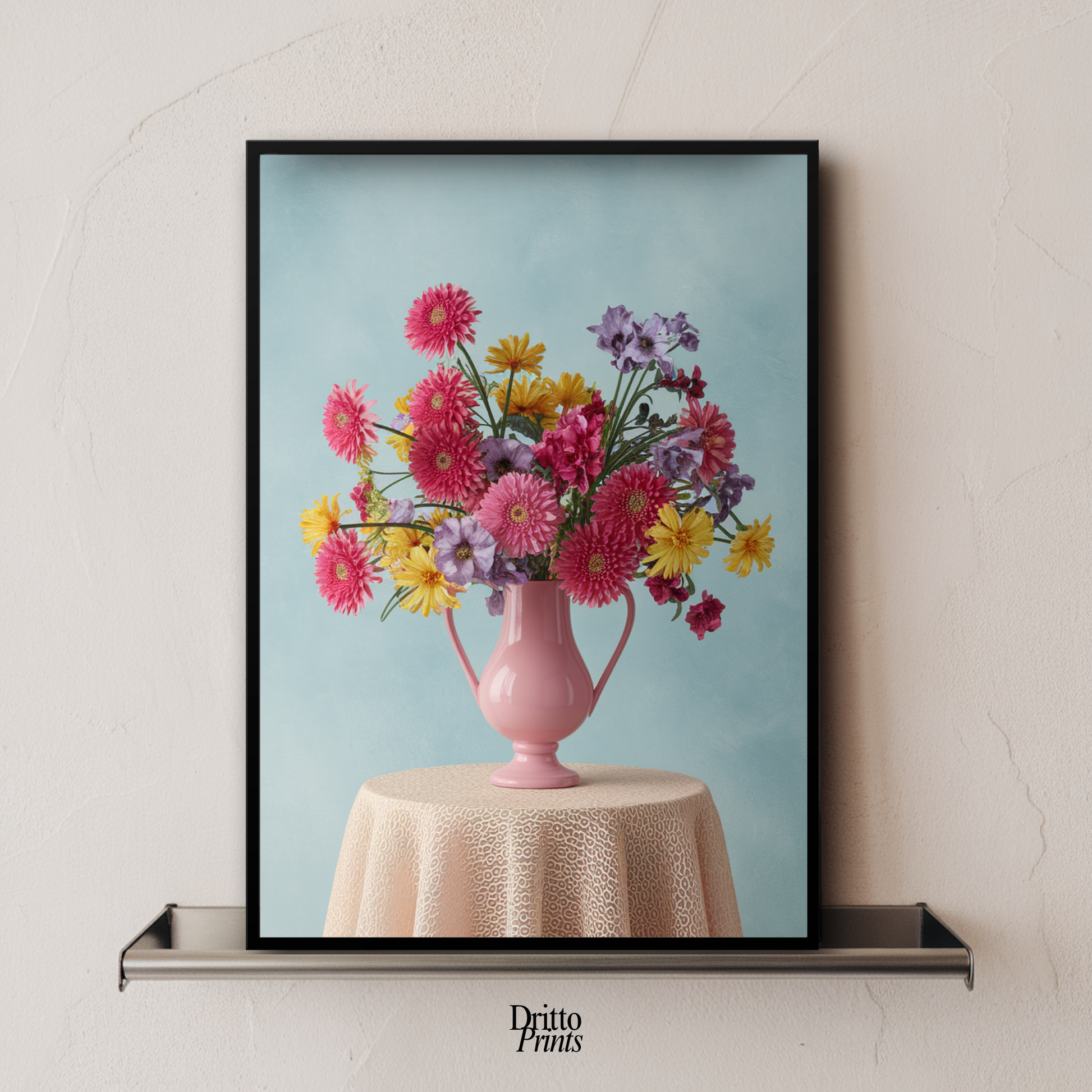 (FD20) Vibrant Grace on a Gentle Table - Framed matte paper poster
