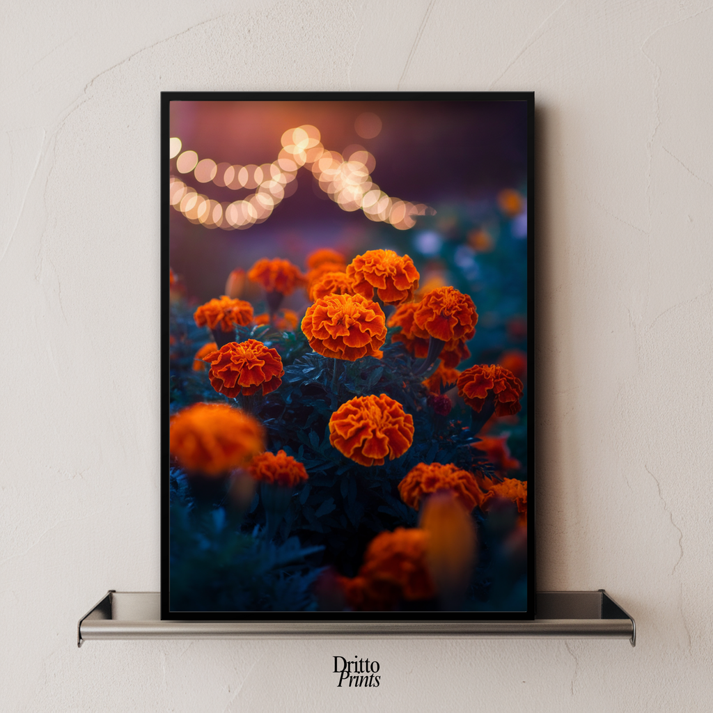 (FD19) Golden Marigolds - Framed matte paper poster