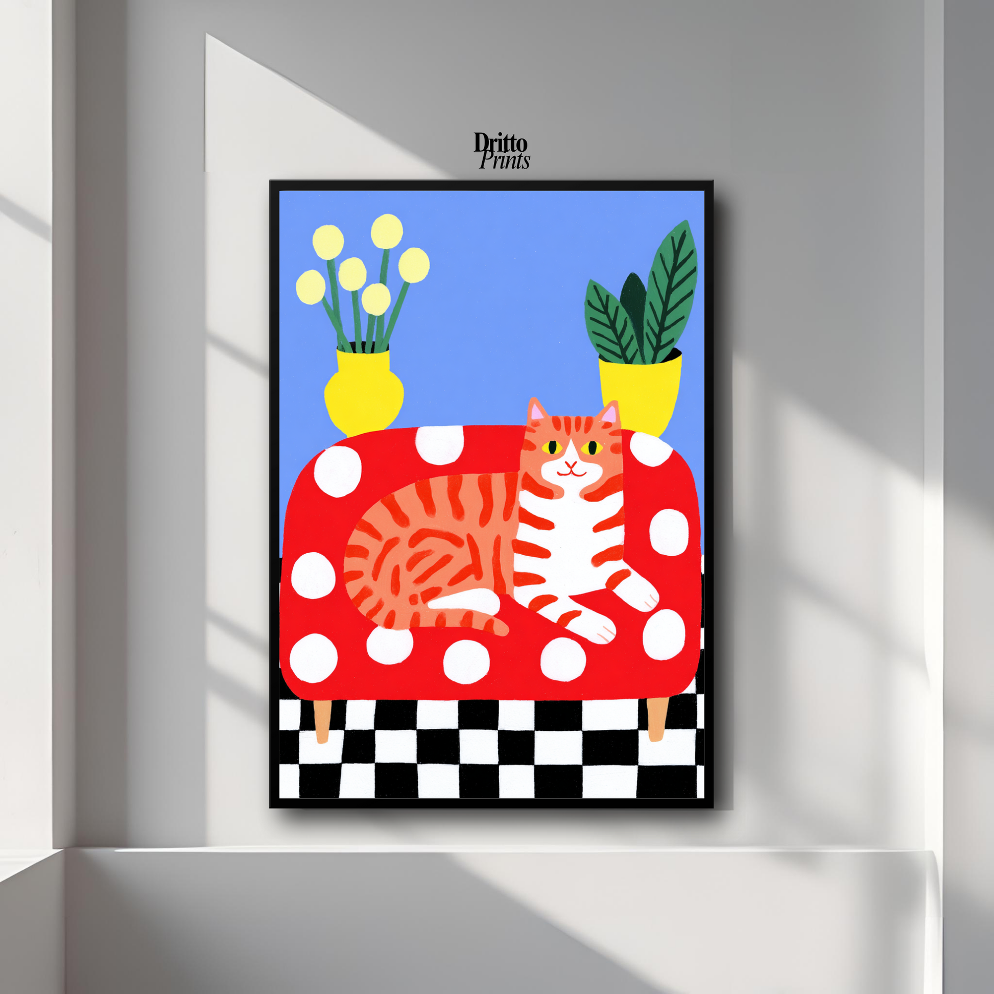 (FD38) Goofy Orange Cat Wrecks the Couch – Framed matte paper poster