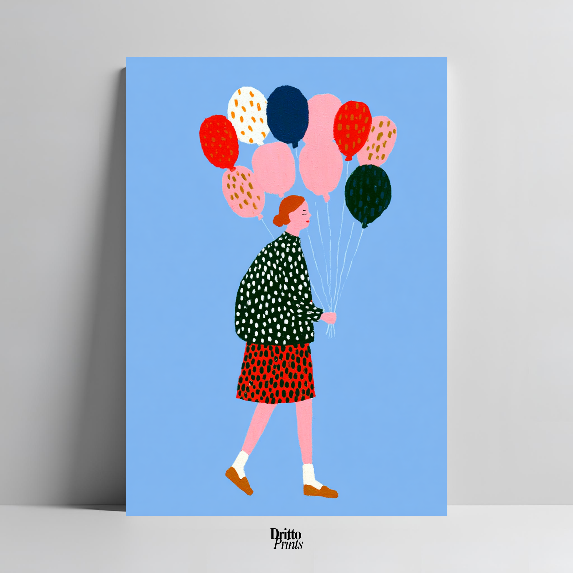 (PD35) Bright Skies – Girl with Colorful Balloons Poster