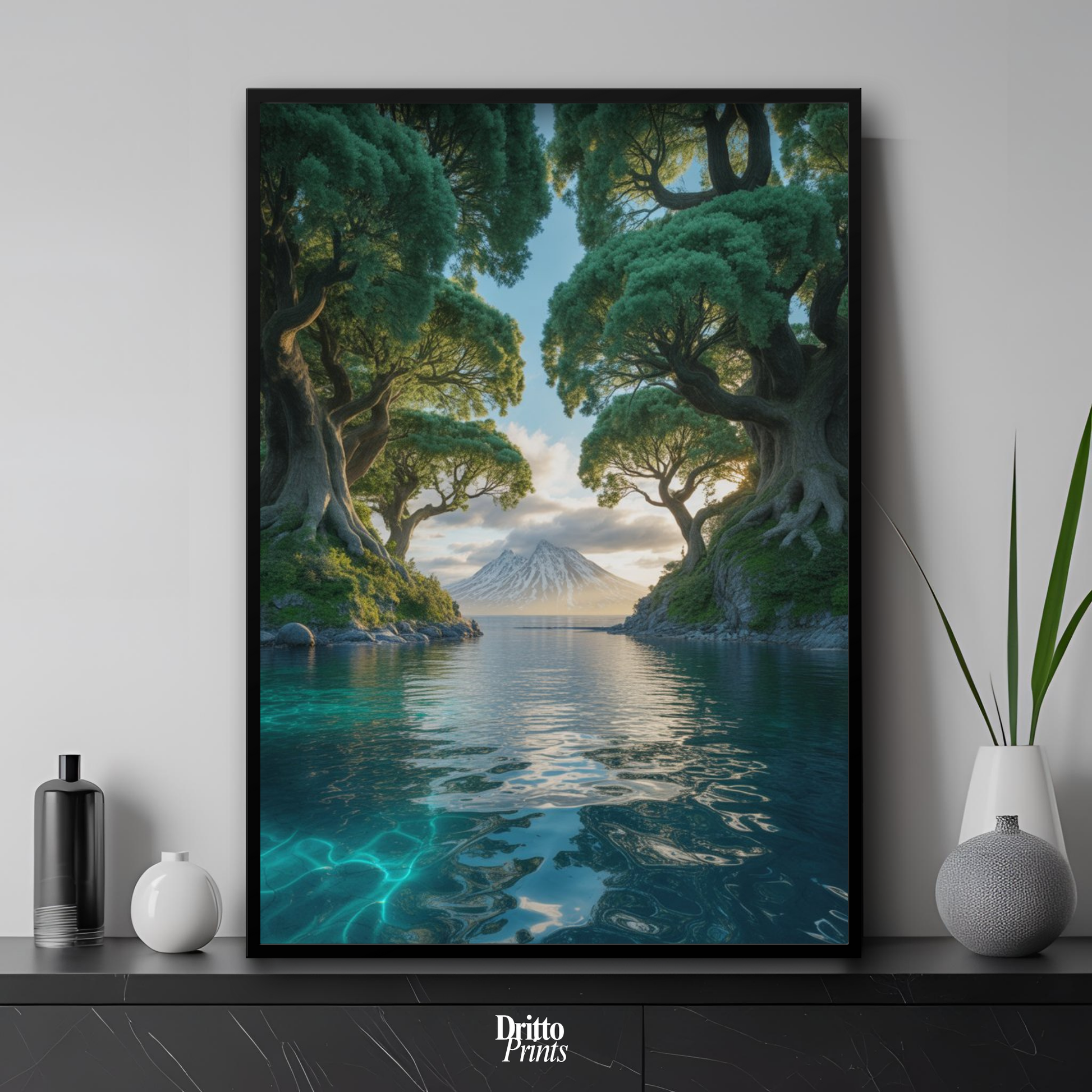 (FD28) Serene Forest & Sea - Framed matte paper poster
