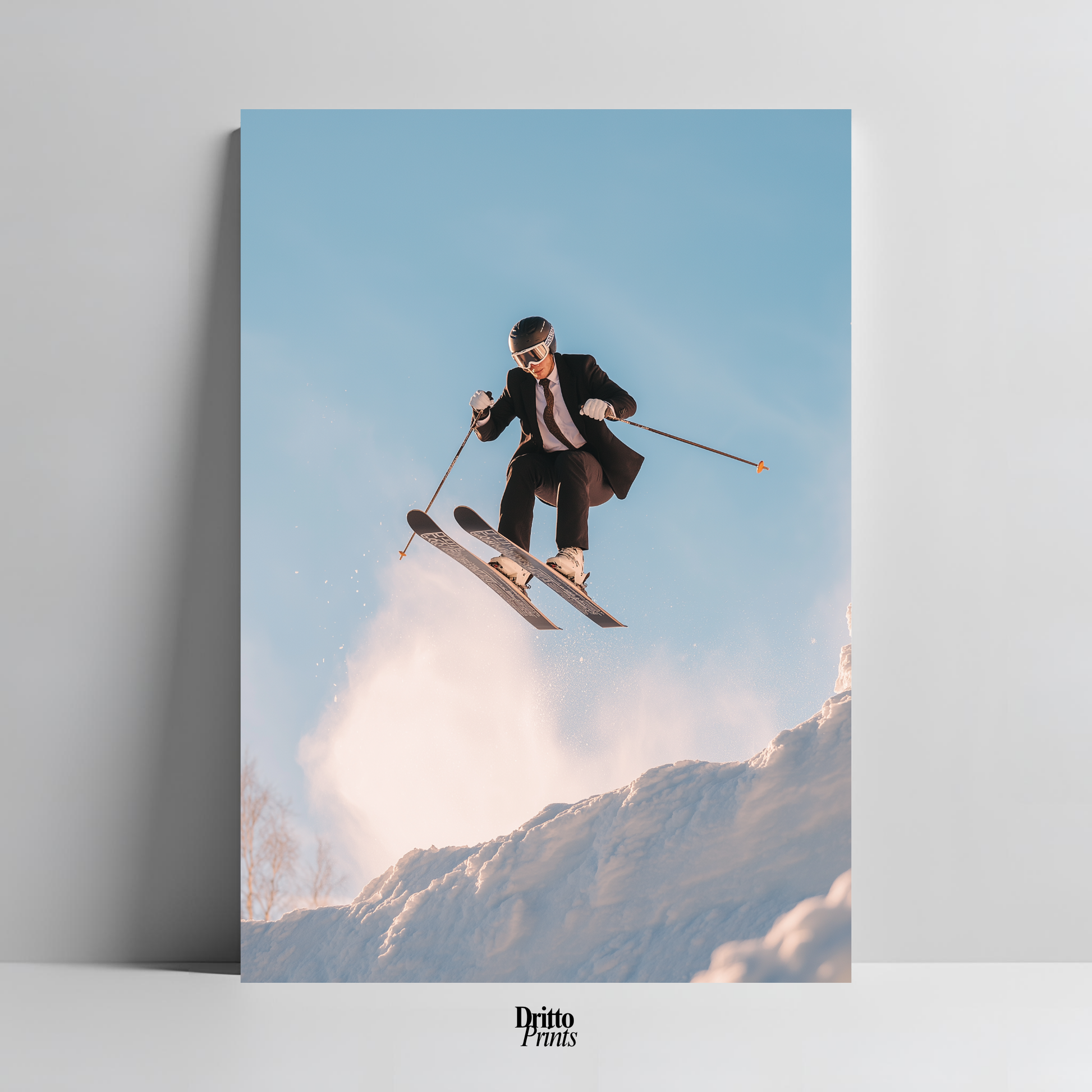 (PD27) Executive Takeoff – Skier in Suit Mid-Jump Poster