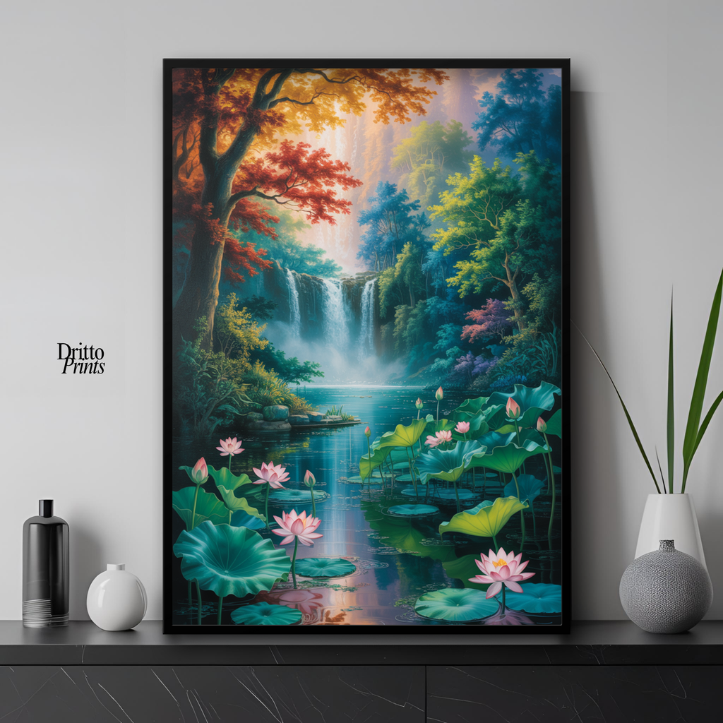 (FD26) Dream of the Lotus Falls - Framed matte paper poster