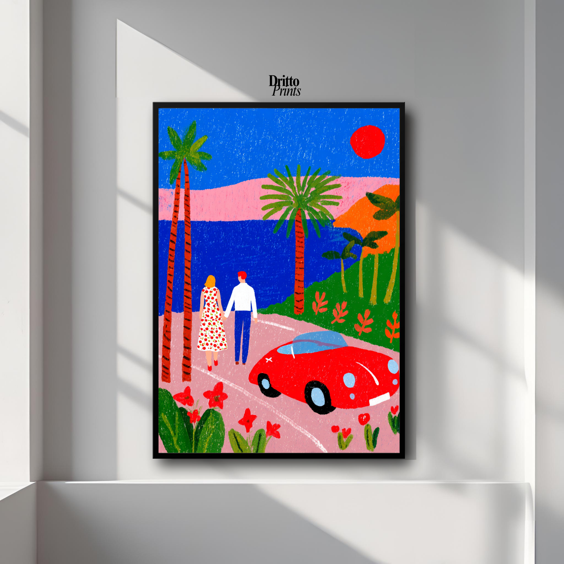 (FD40) Morning Stroll by the Porsche – 1980s California Framed matte paper poster
