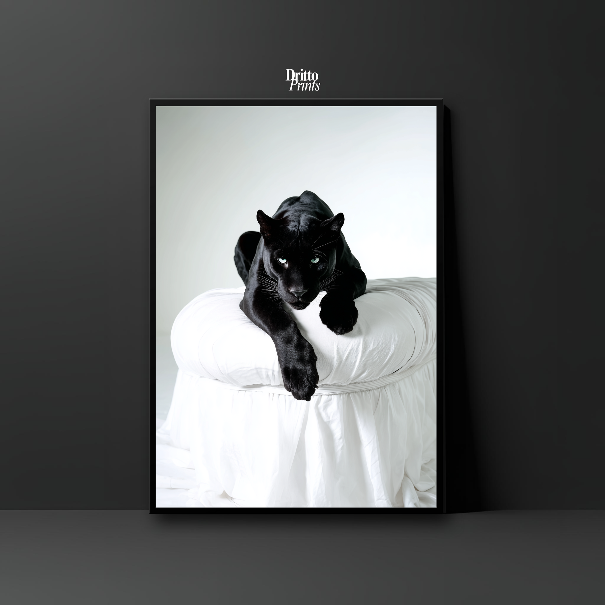 (FD33) Black Puma on White in Hyperreal Detail - Framed matte paper poster