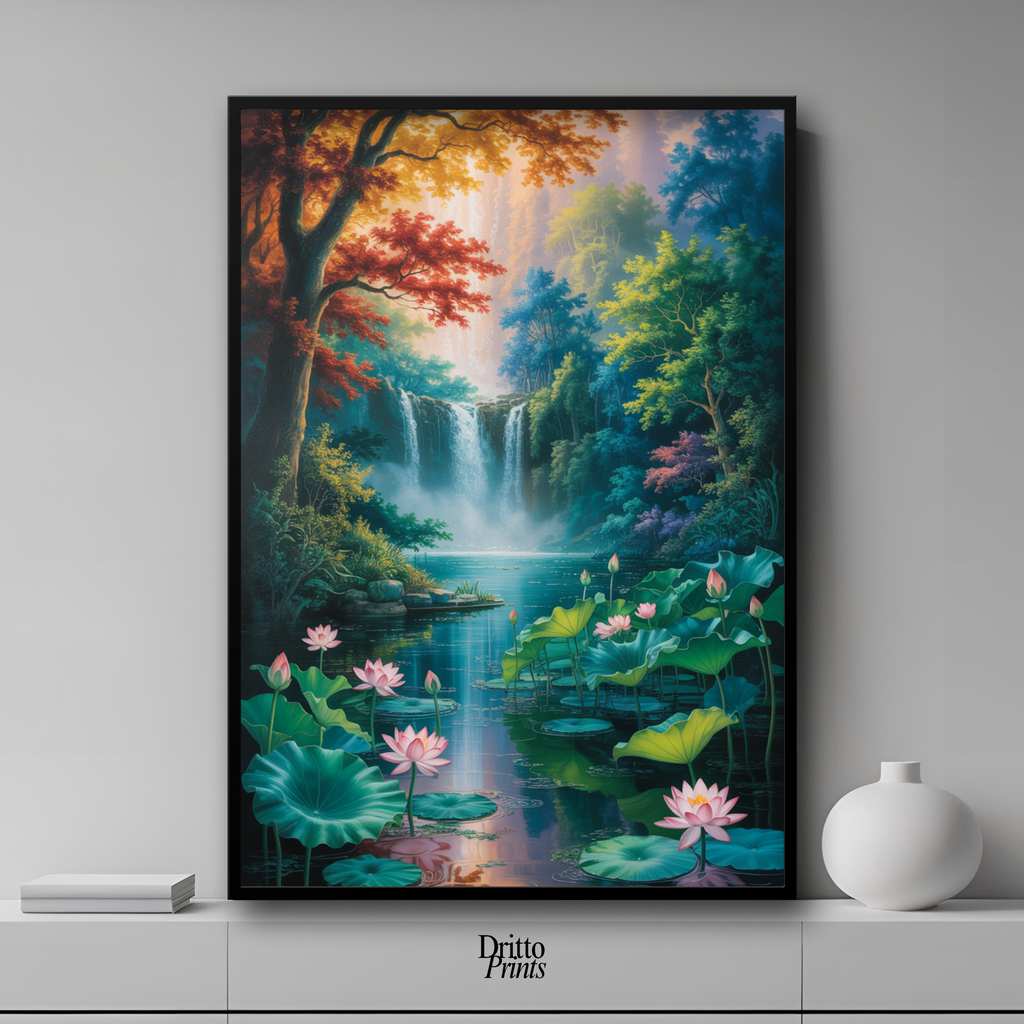 (FD26) Dream of the Lotus Falls - Framed matte paper poster