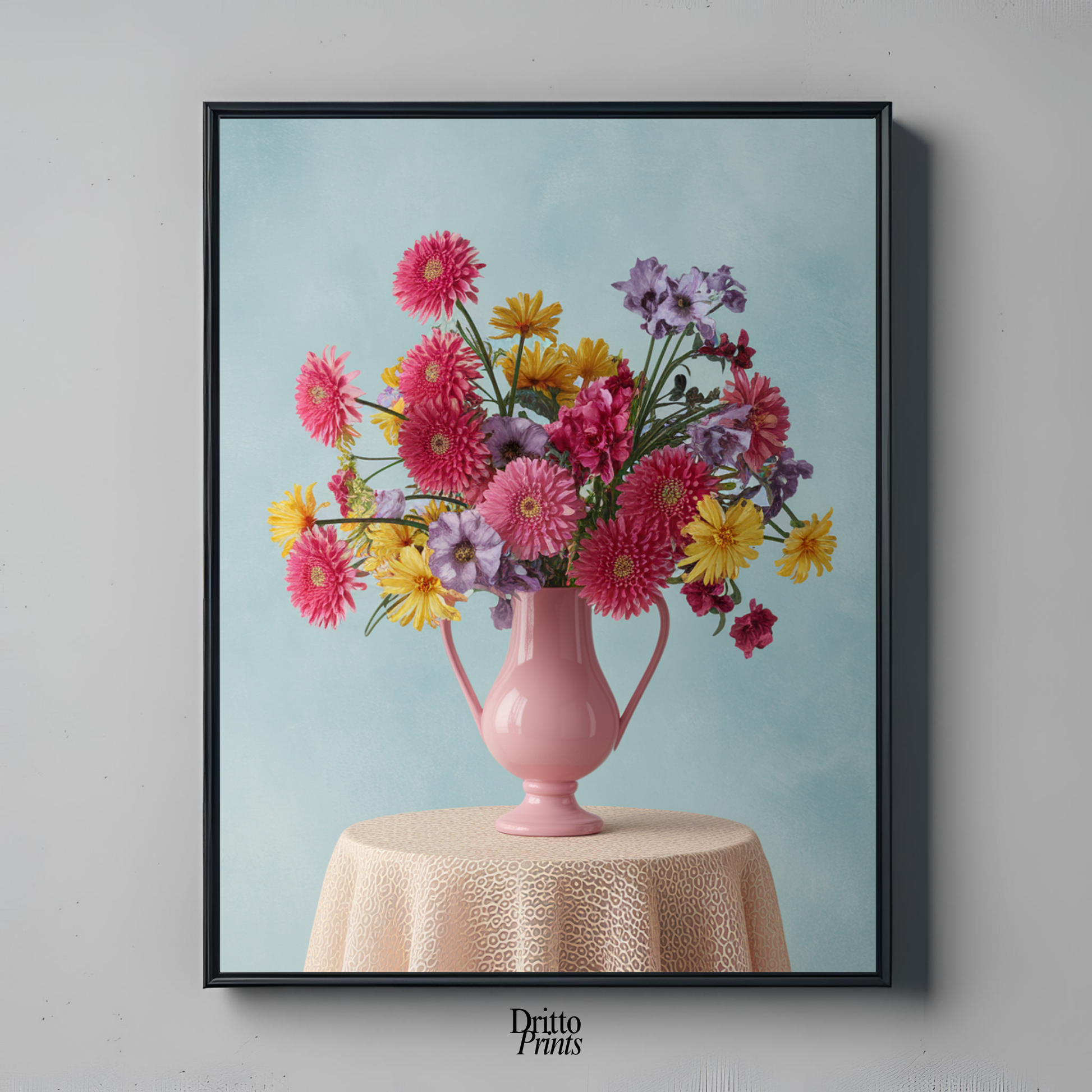 (FD20) Vibrant Grace on a Gentle Table - Framed matte paper poster