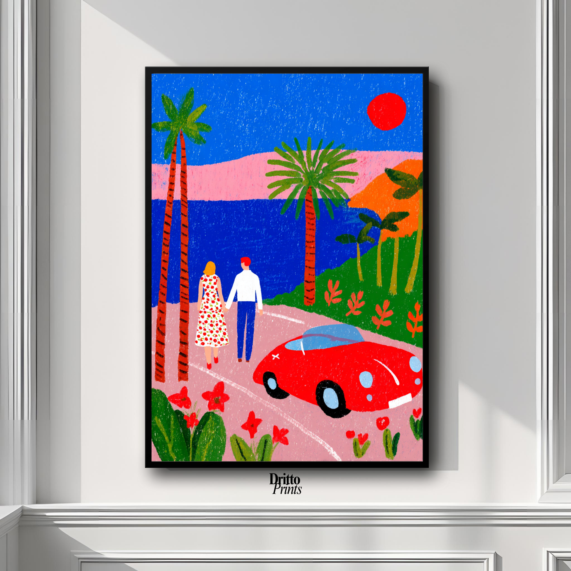 (FD40) Morning Stroll by the Porsche – 1980s California Framed matte paper poster