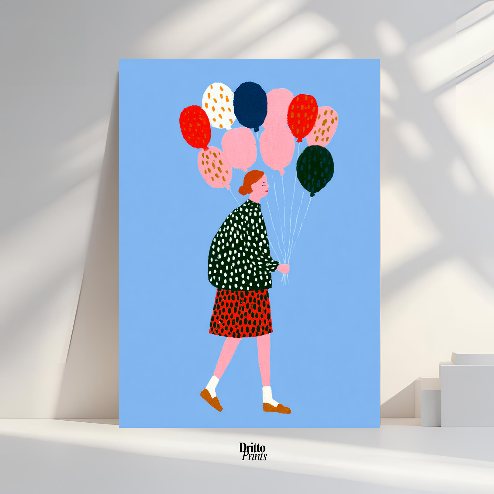 (PD35) Bright Skies – Girl with Colorful Balloons Poster