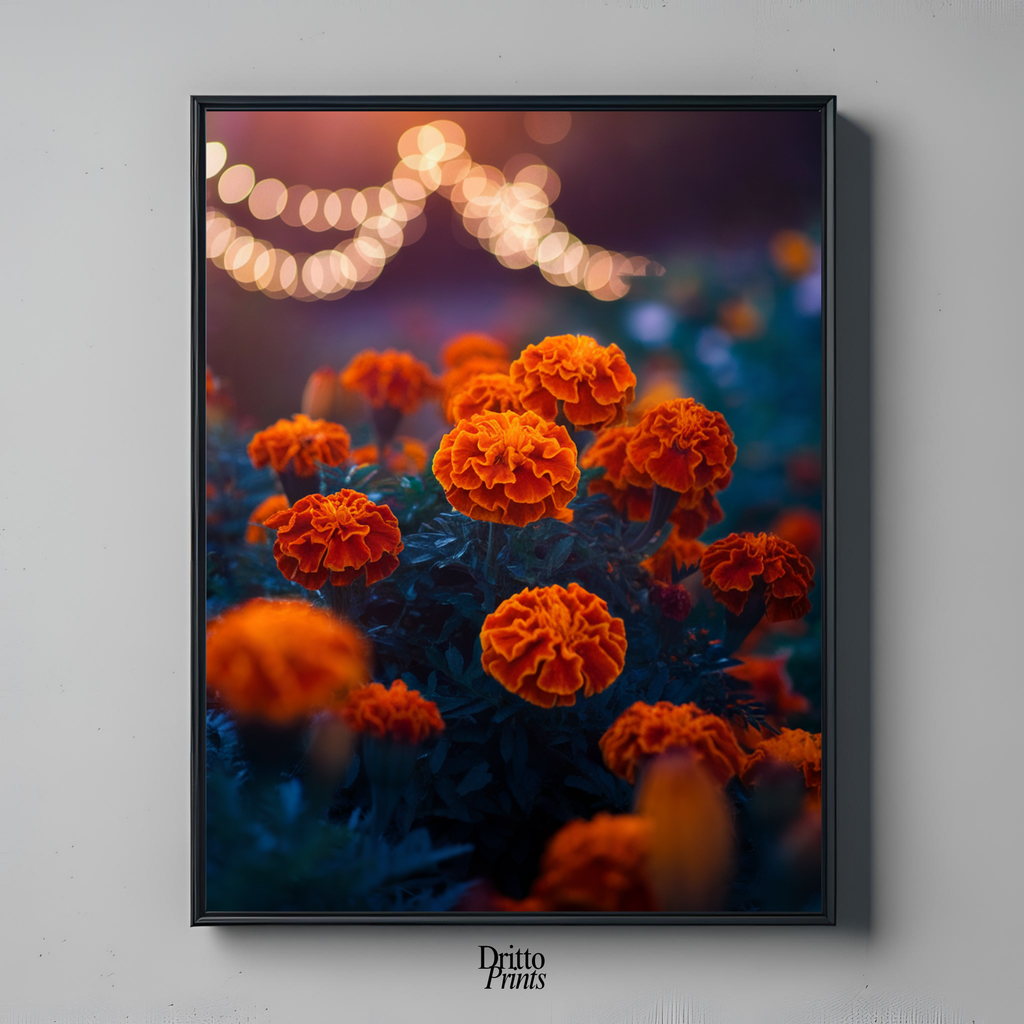 (FD19) Golden Marigolds - Framed matte paper poster