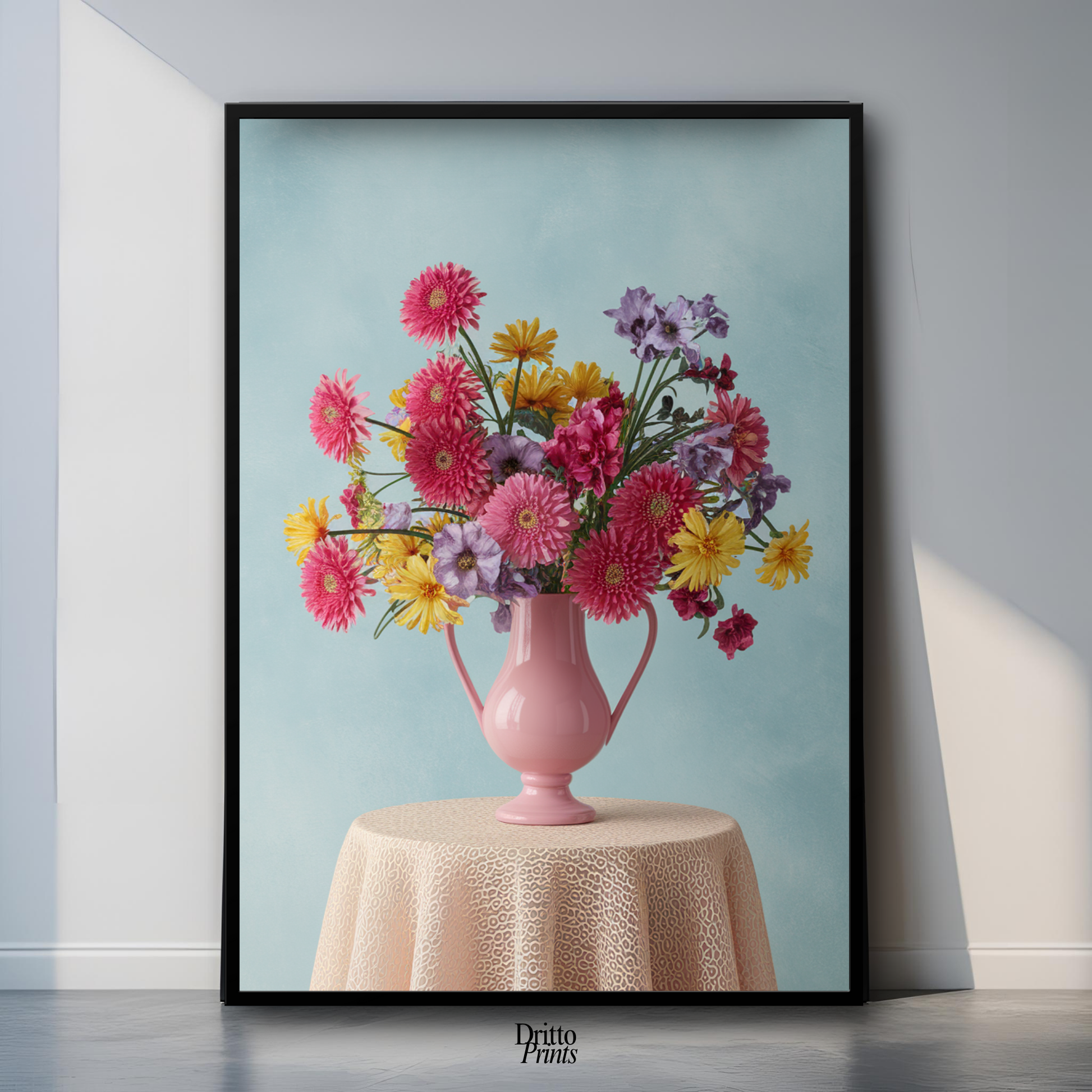 (FD20) Vibrant Grace on a Gentle Table - Framed matte paper poster