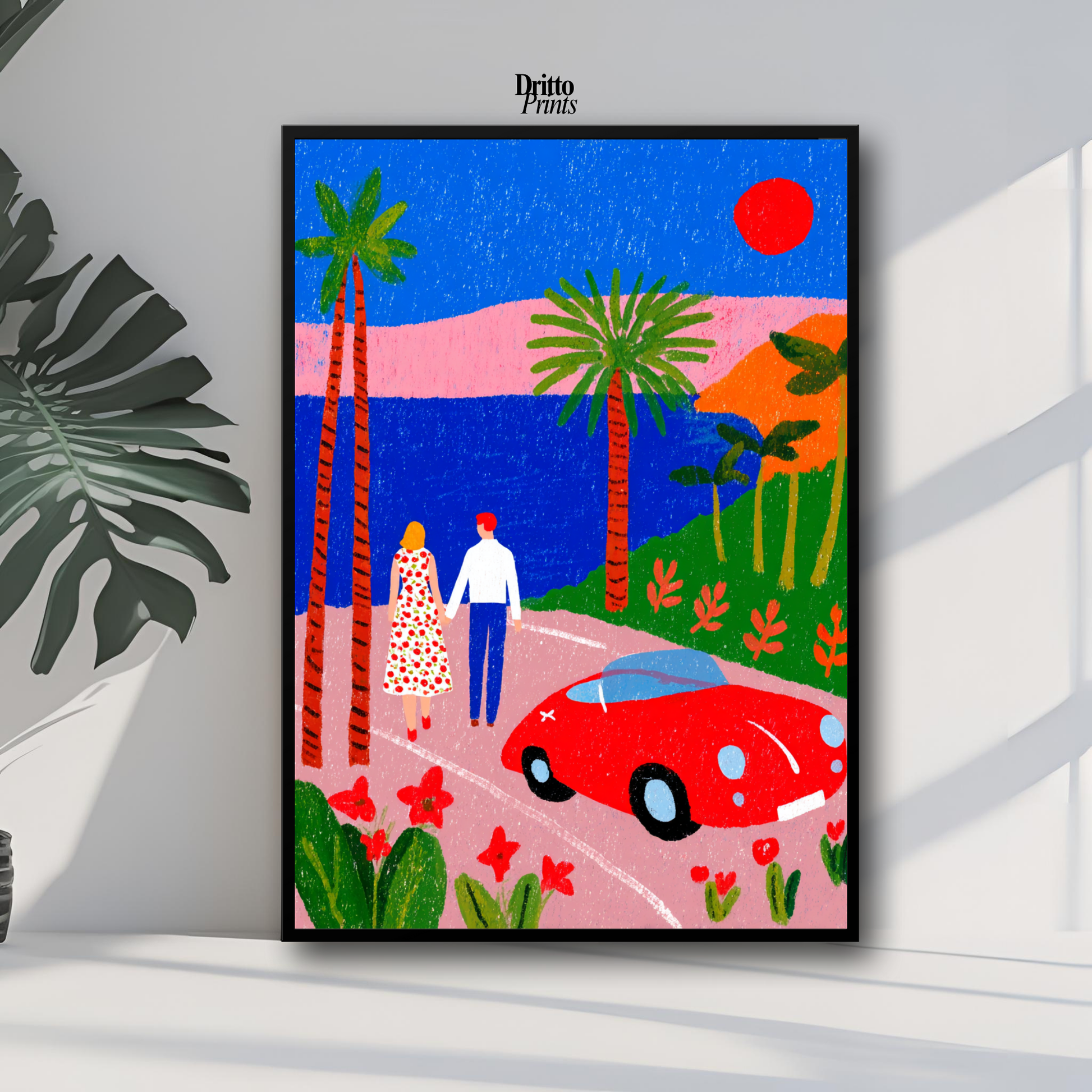 (FD40) Morning Stroll by the Porsche – 1980s California Framed matte paper poster