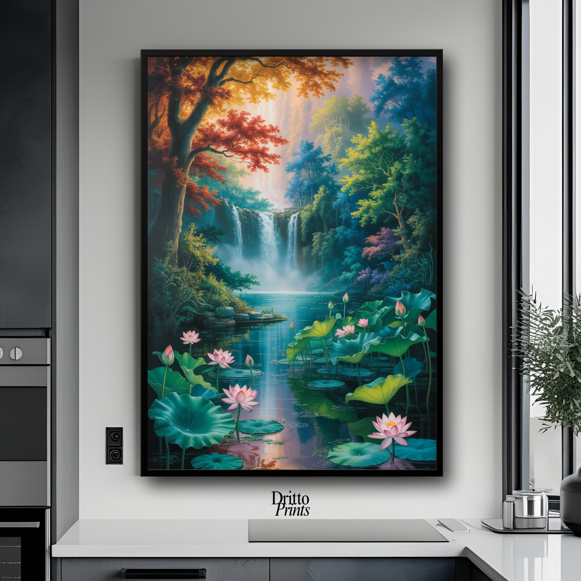 (FD26) Dream of the Lotus Falls - Framed matte paper poster