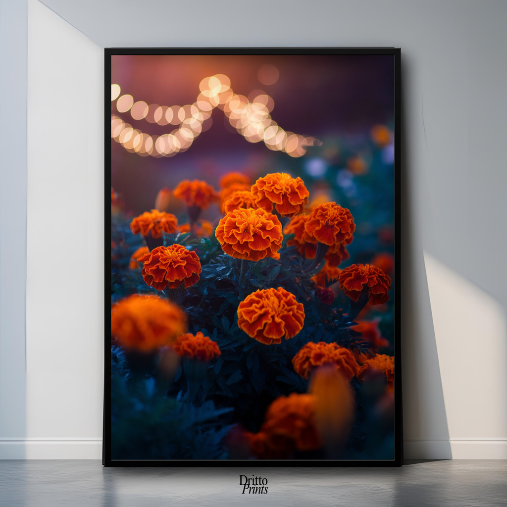 (FD19) Golden Marigolds - Framed matte paper poster