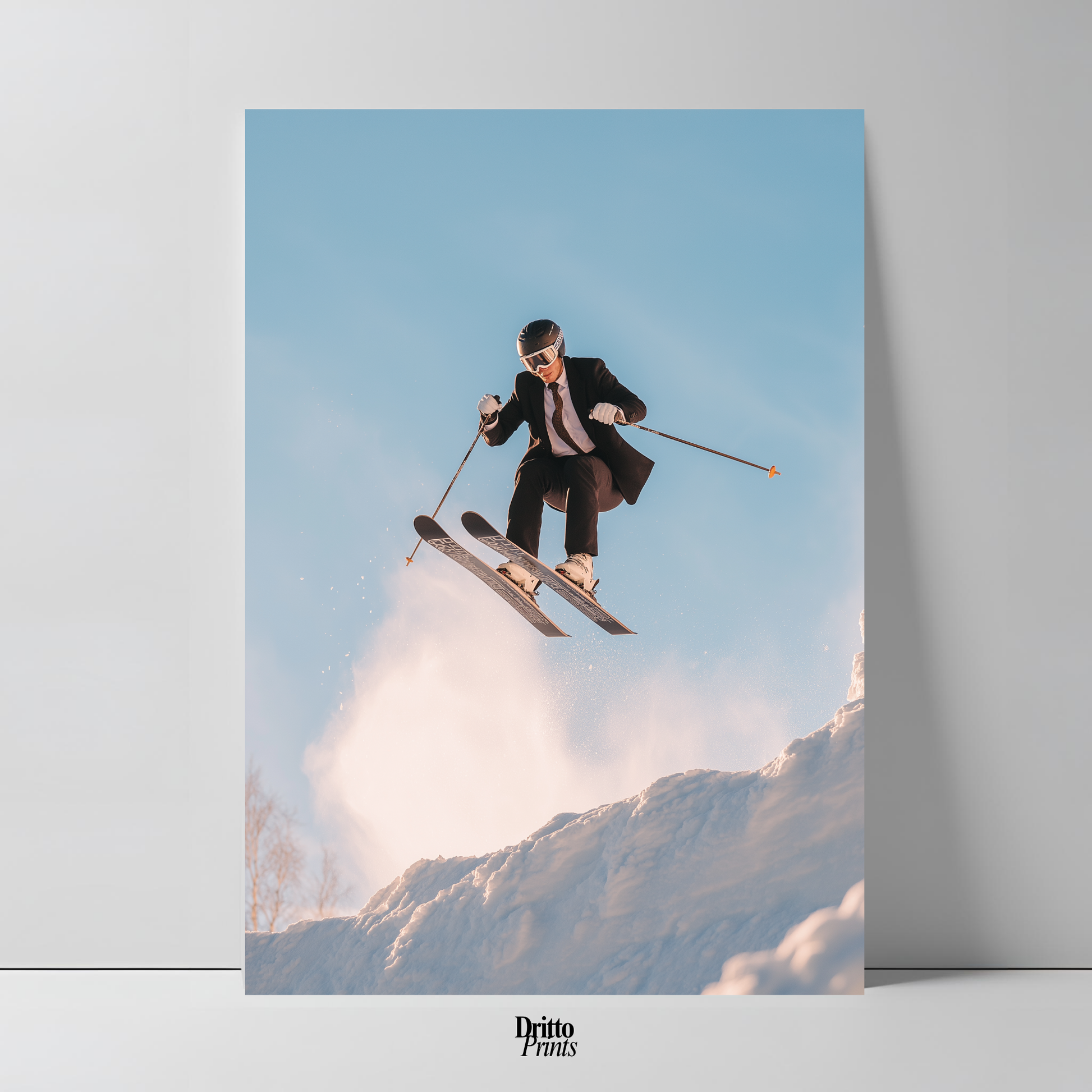 (PD27) Executive Takeoff – Skier in Suit Mid-Jump Poster